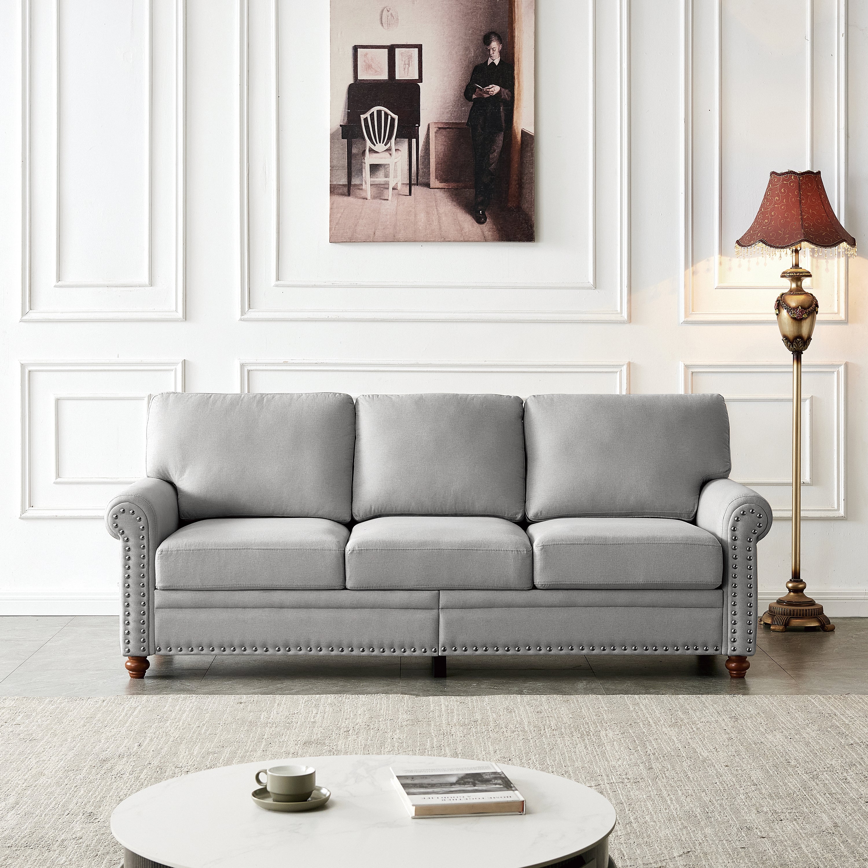 Grey Linen Sofa with Storage: Upholstery