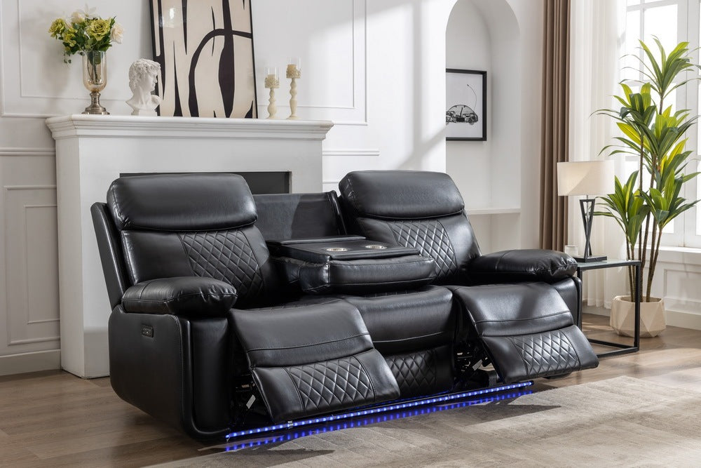 Black Power Reclining Sofa w/ LED & DDT