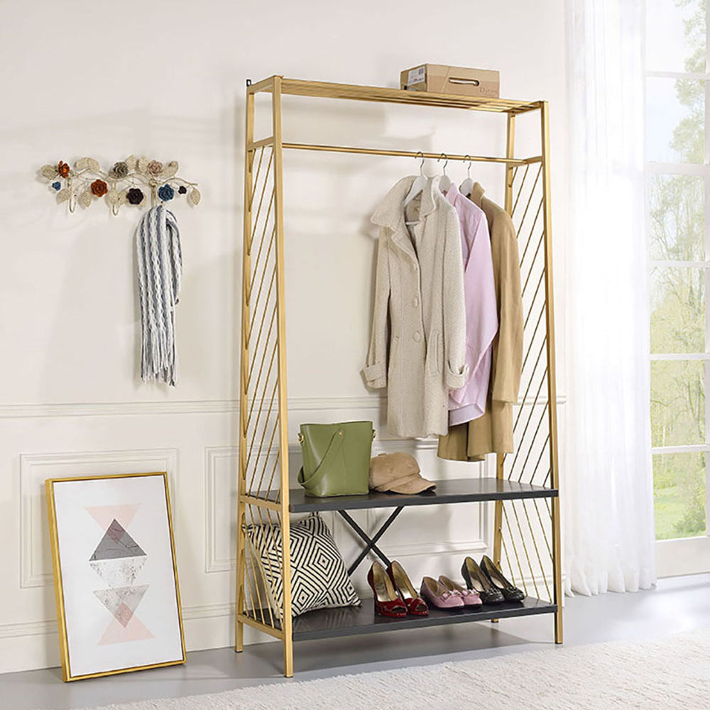 Gold & Black Hall Tree w/ 2 Tier Shelves