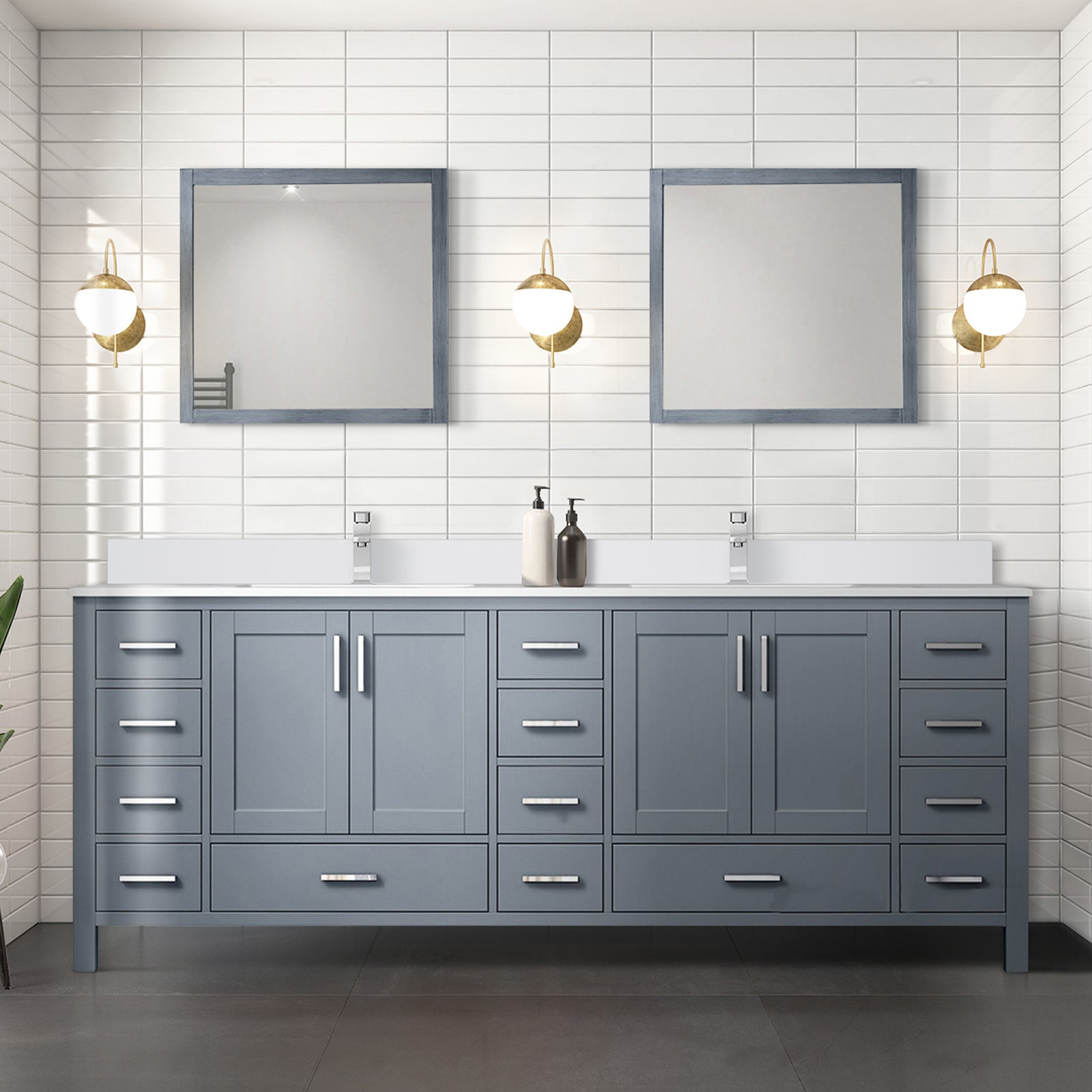 84" Dark Grey Double Bathroom Vanity w/ Faucet