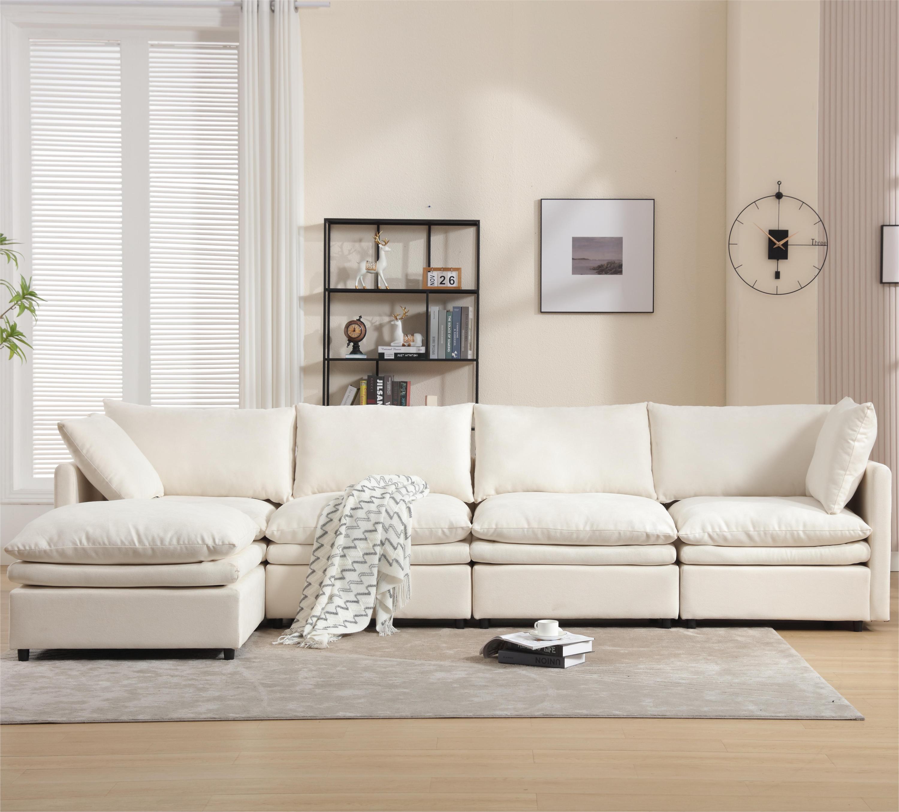 Modern U-Shaped Sectional Sofa w/ Chaise & Sleeper (Beige)