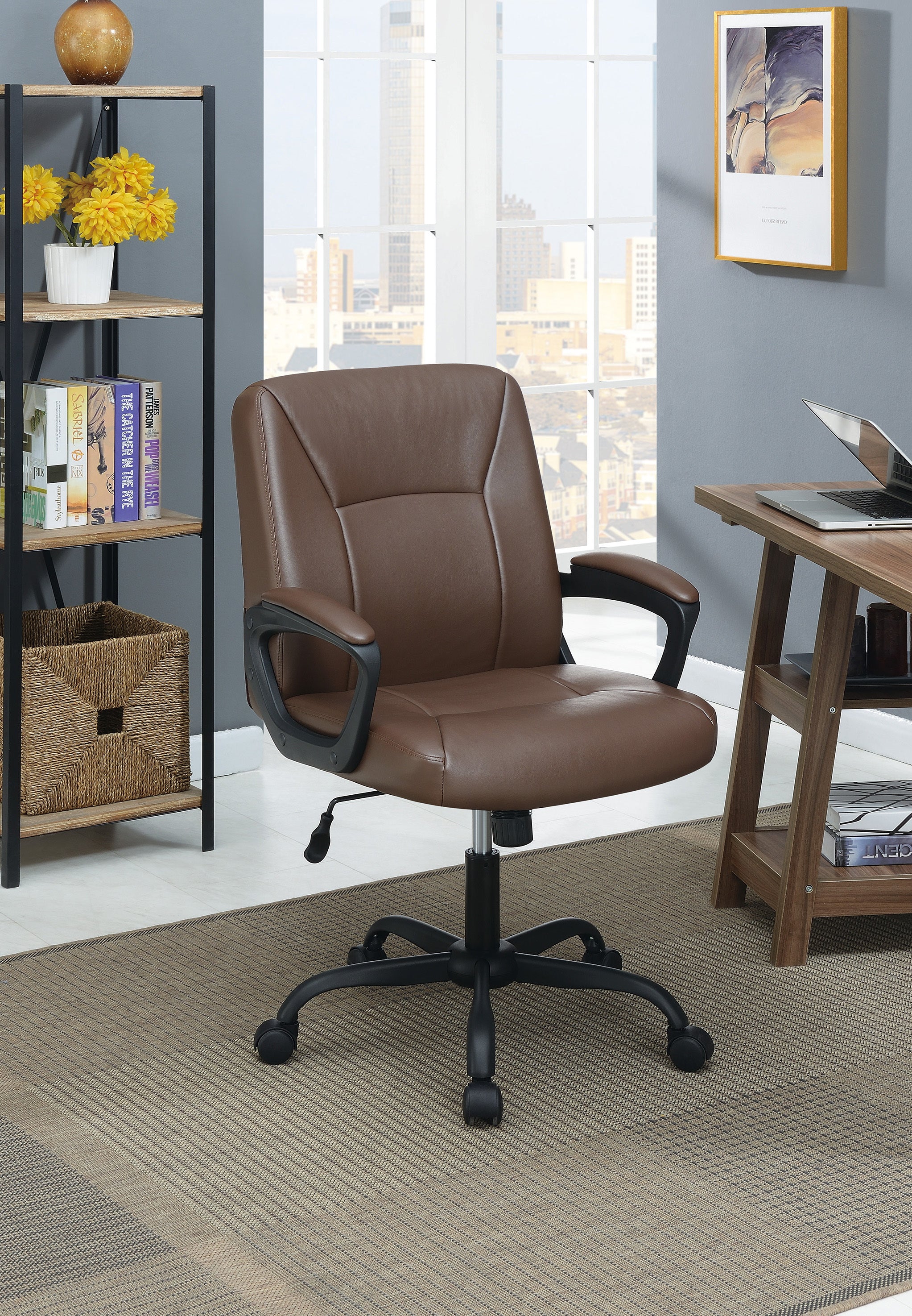Brown Adjustable Height Office Chair | Padded Armrests