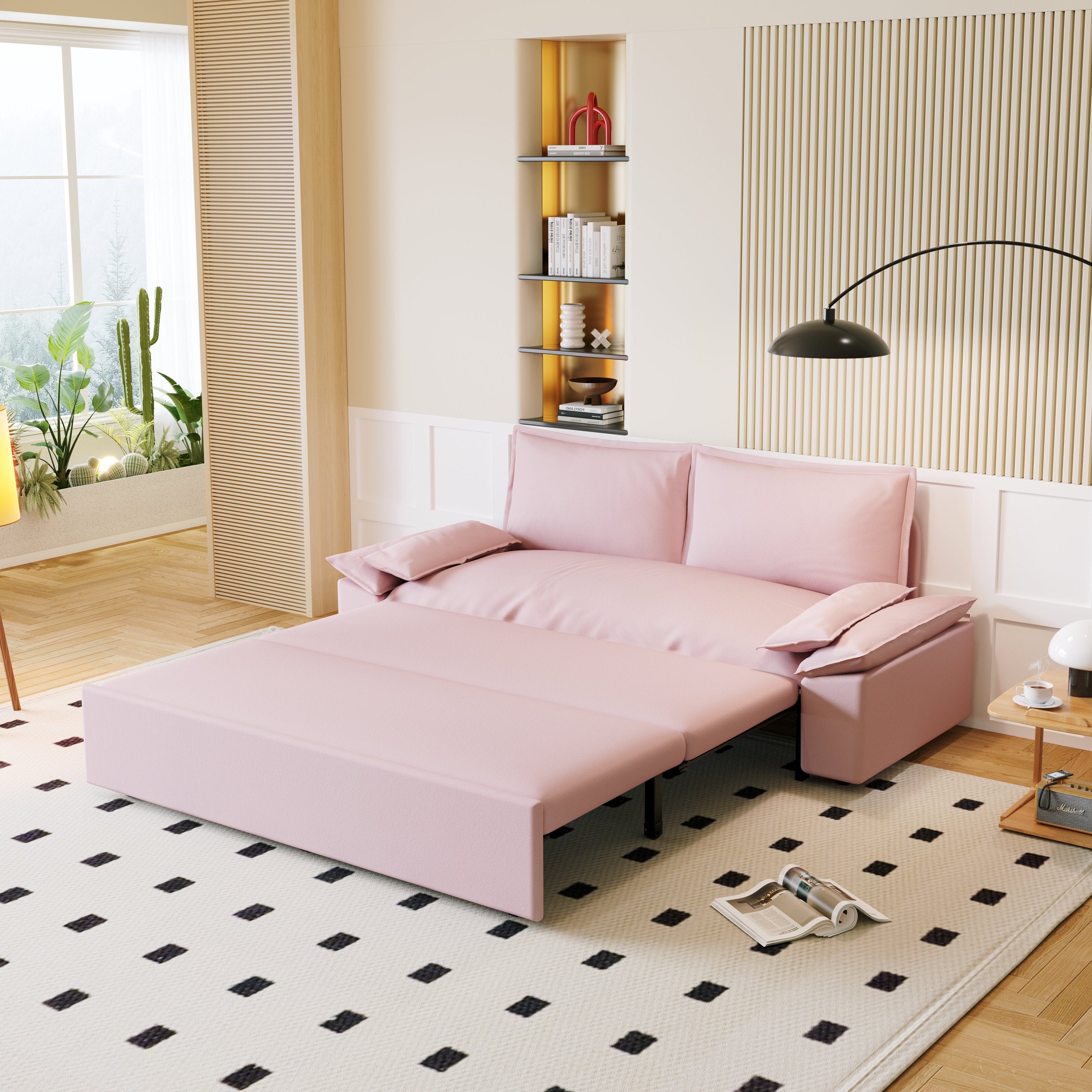 Pink Velvet Queen Sofa Bed w/ Pillows
