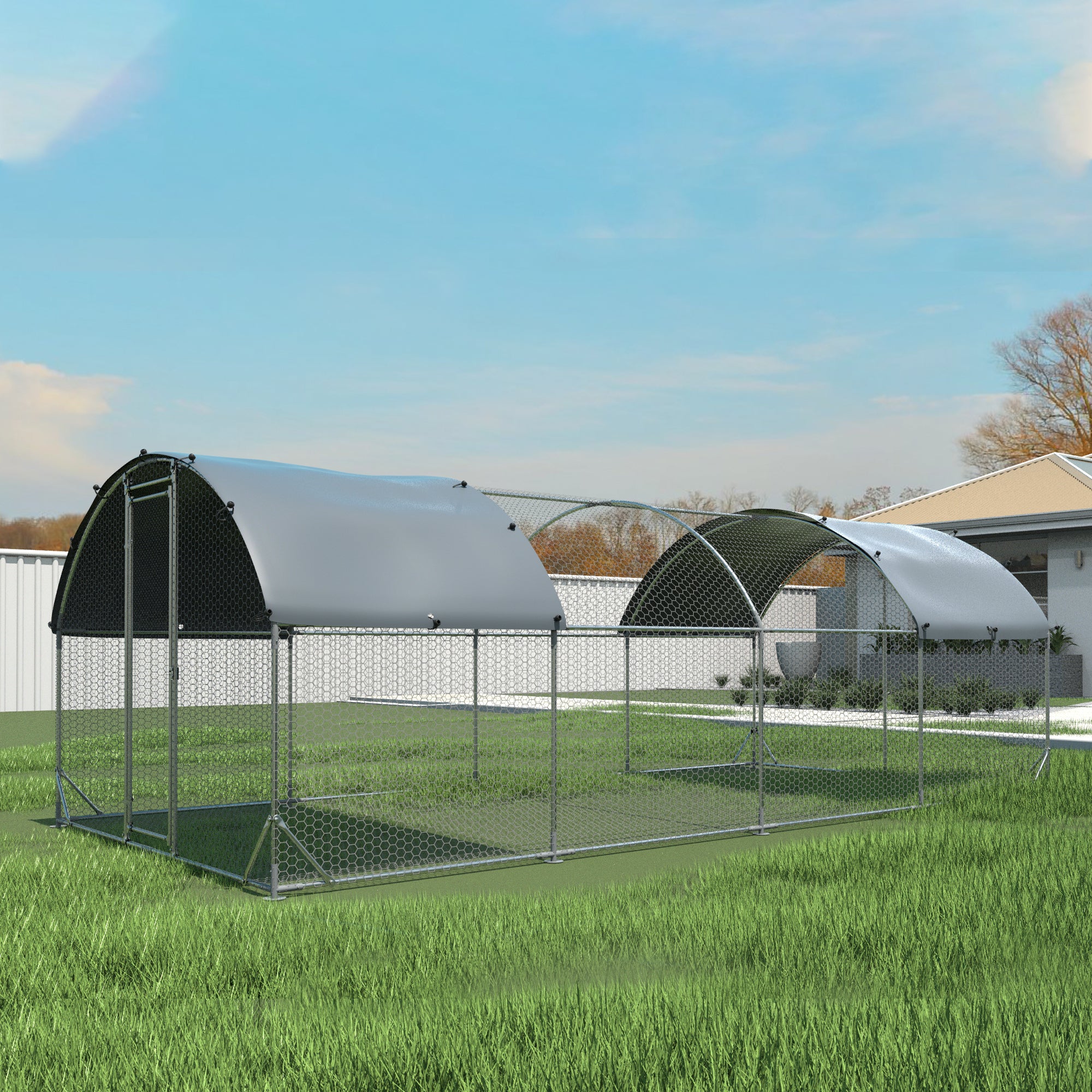 Giant Metal Chicken Coop: 25ft Run, UV Protected