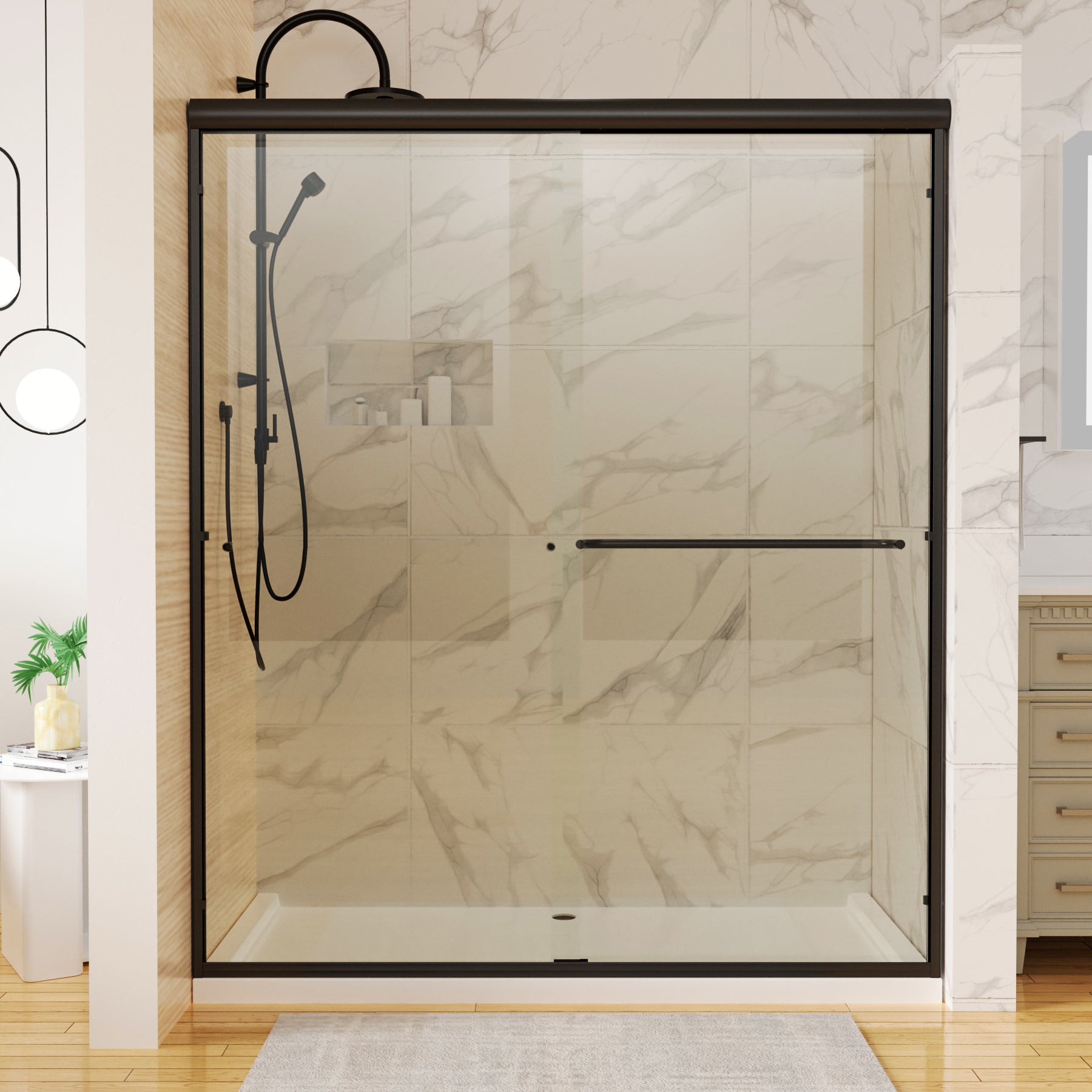 60x70" Matte Black Sliding Shower Door