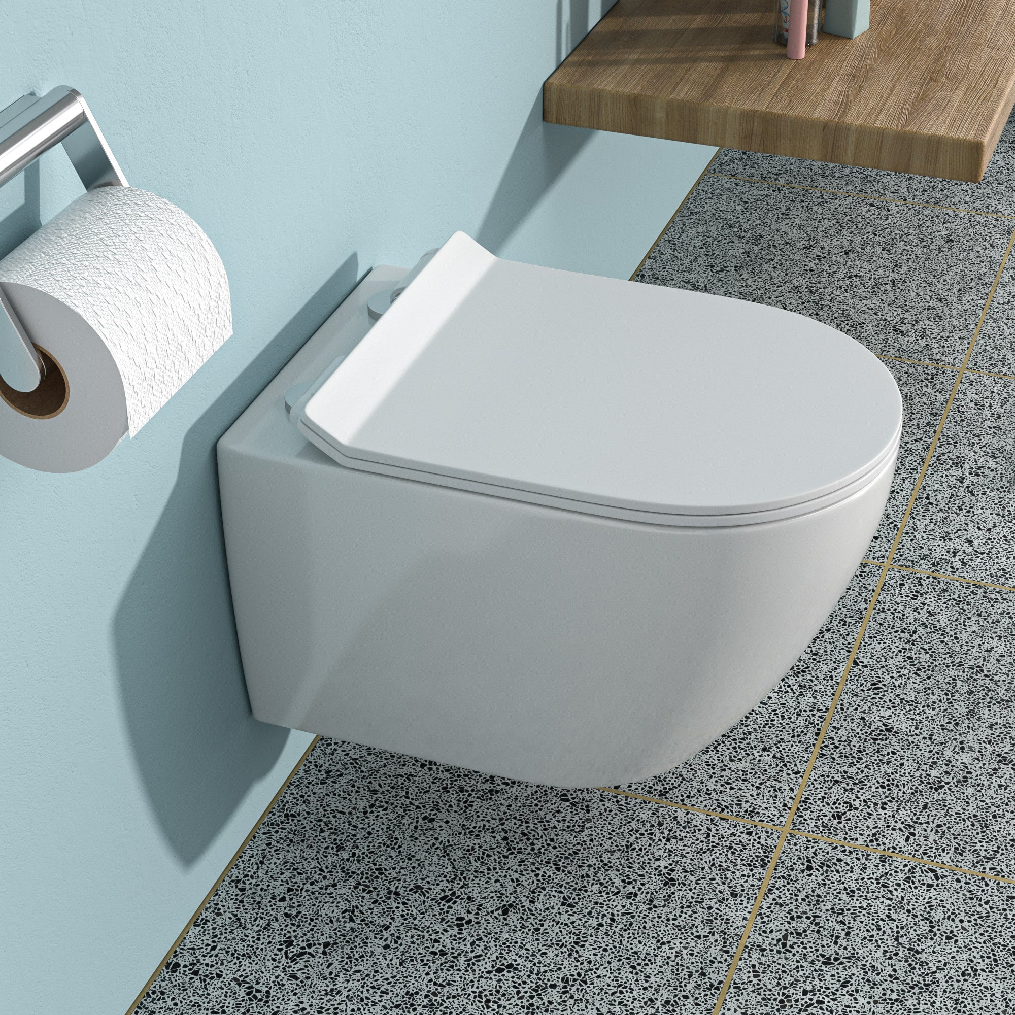 White Wall-Hung Toilet with Soft-Close Seat