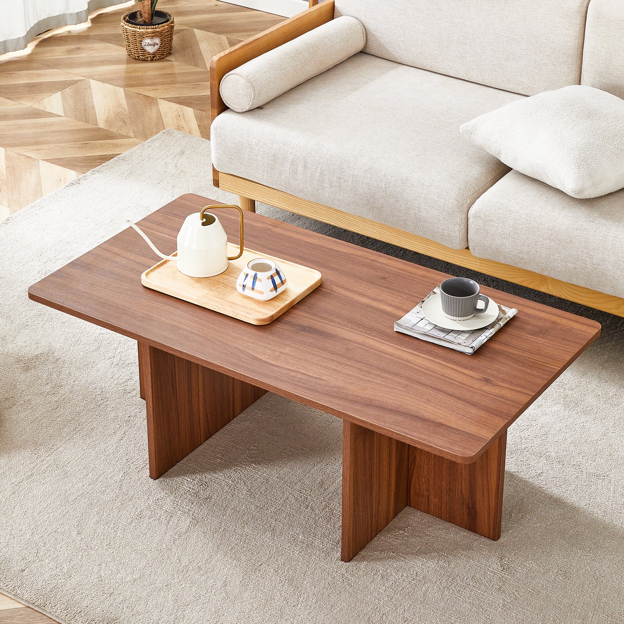 44.8" Walnut MDF Coffee Table | Modern Living Room Table