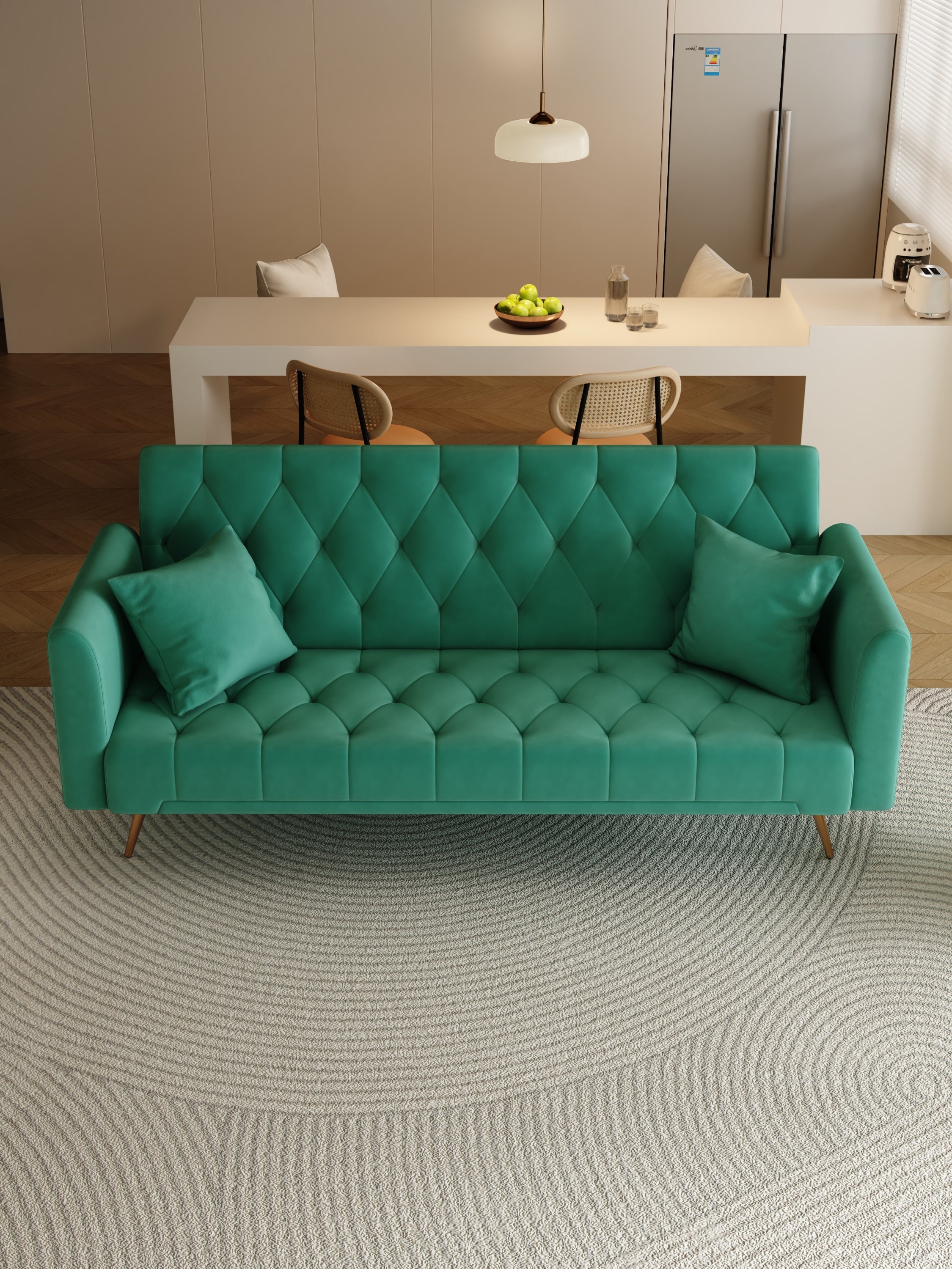 71" Retro Green Velvet Convertible Sofa Bed