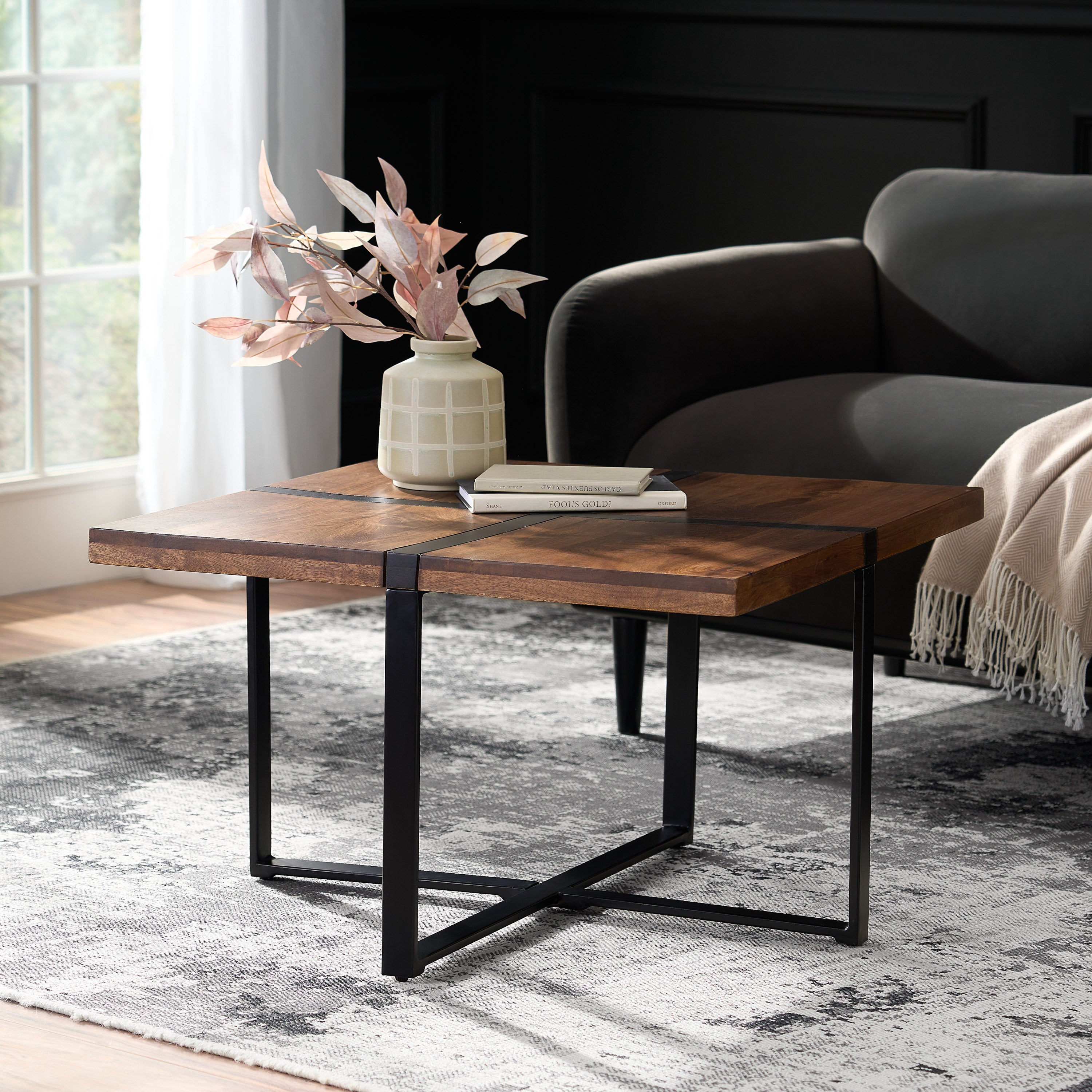 Mango Wood Coffee Table: Square & Iron