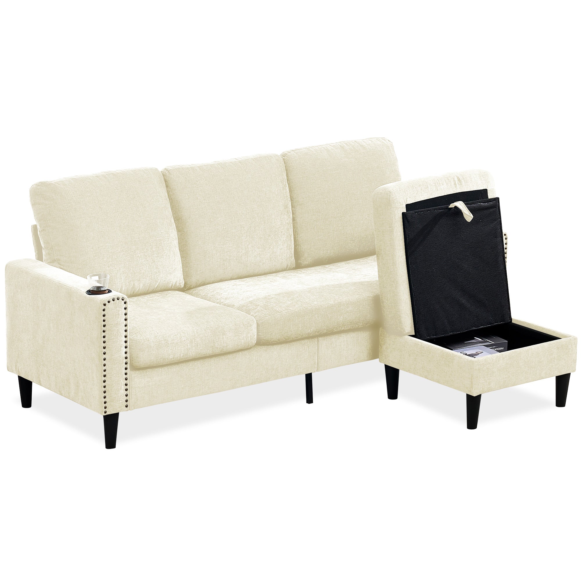 Modern Chenille L-Shape Sectional Sofa w/Storage
