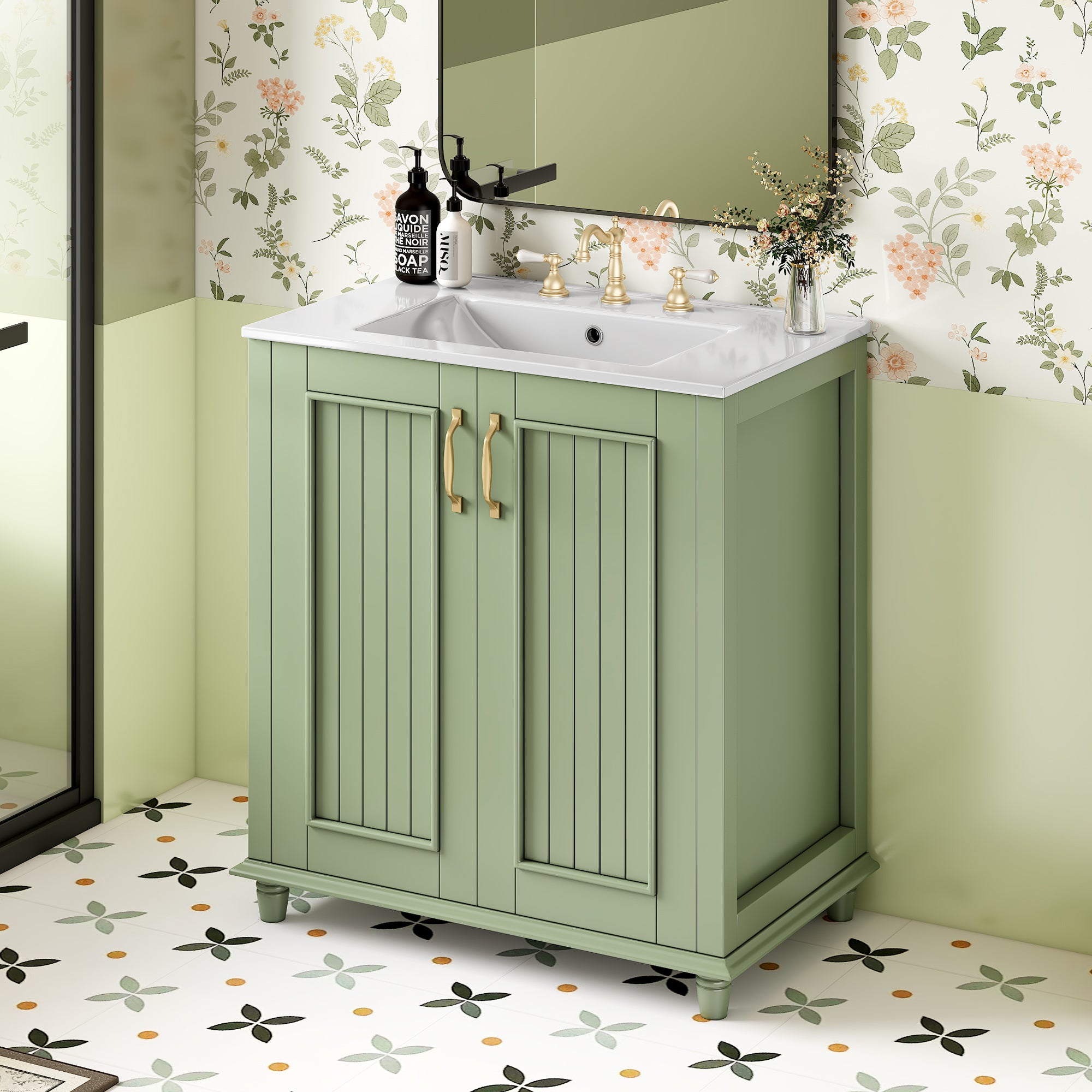 30" Bathroom Vanity Set w/ Ceramic Sink & Storage