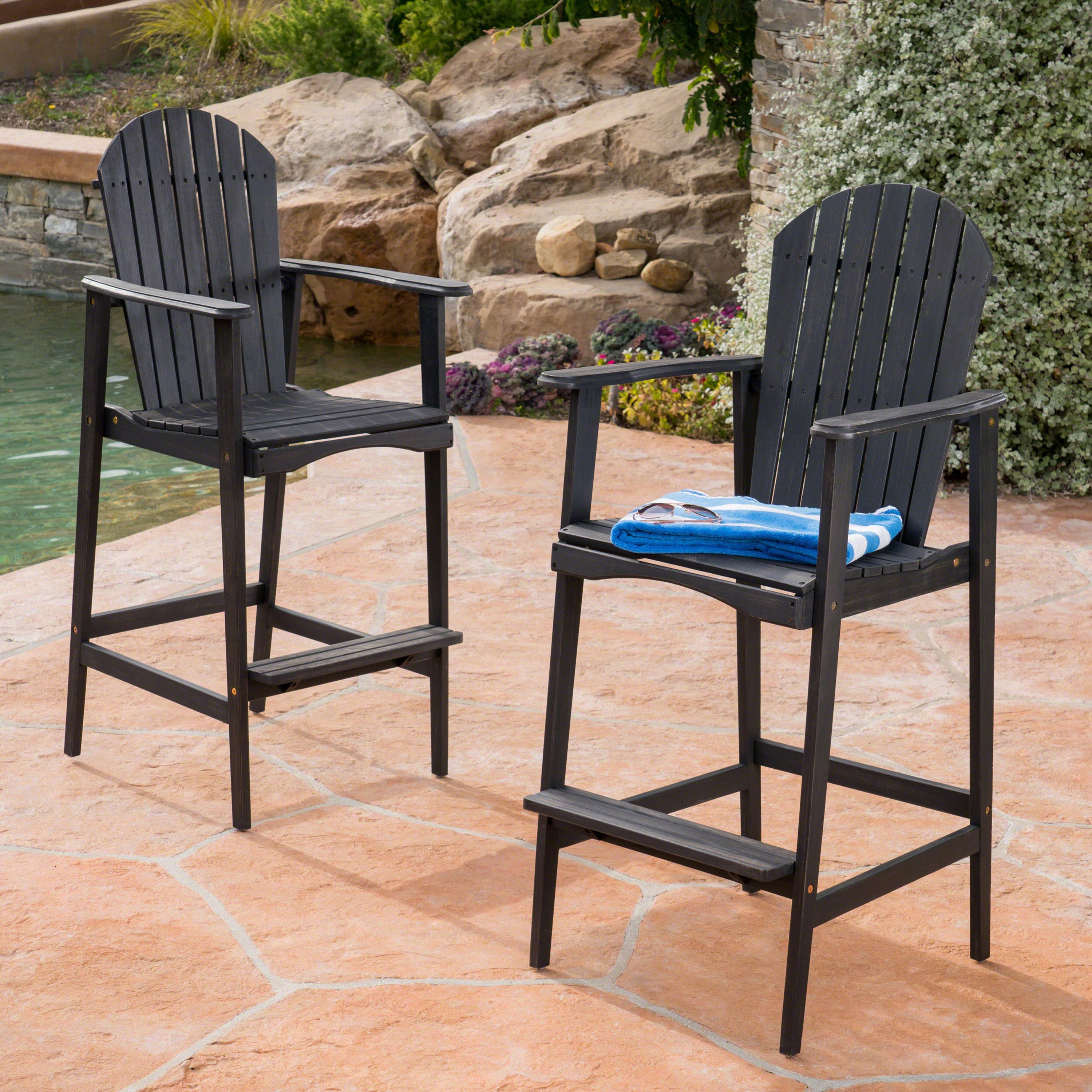Acacia Wood Adirondack Bar Stools (Set of 2)