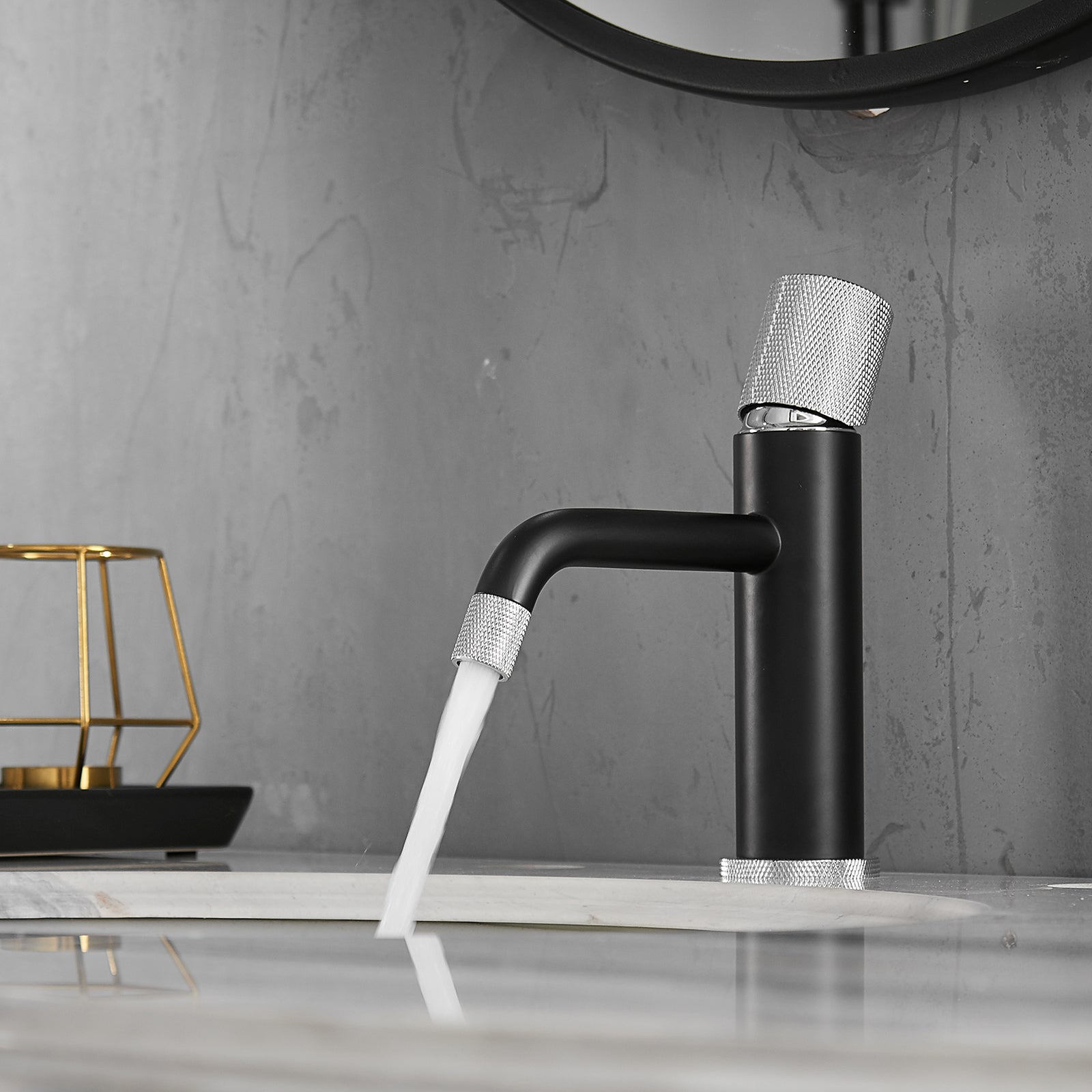 Modern Black & Brushed Nickel Bathroom Faucet