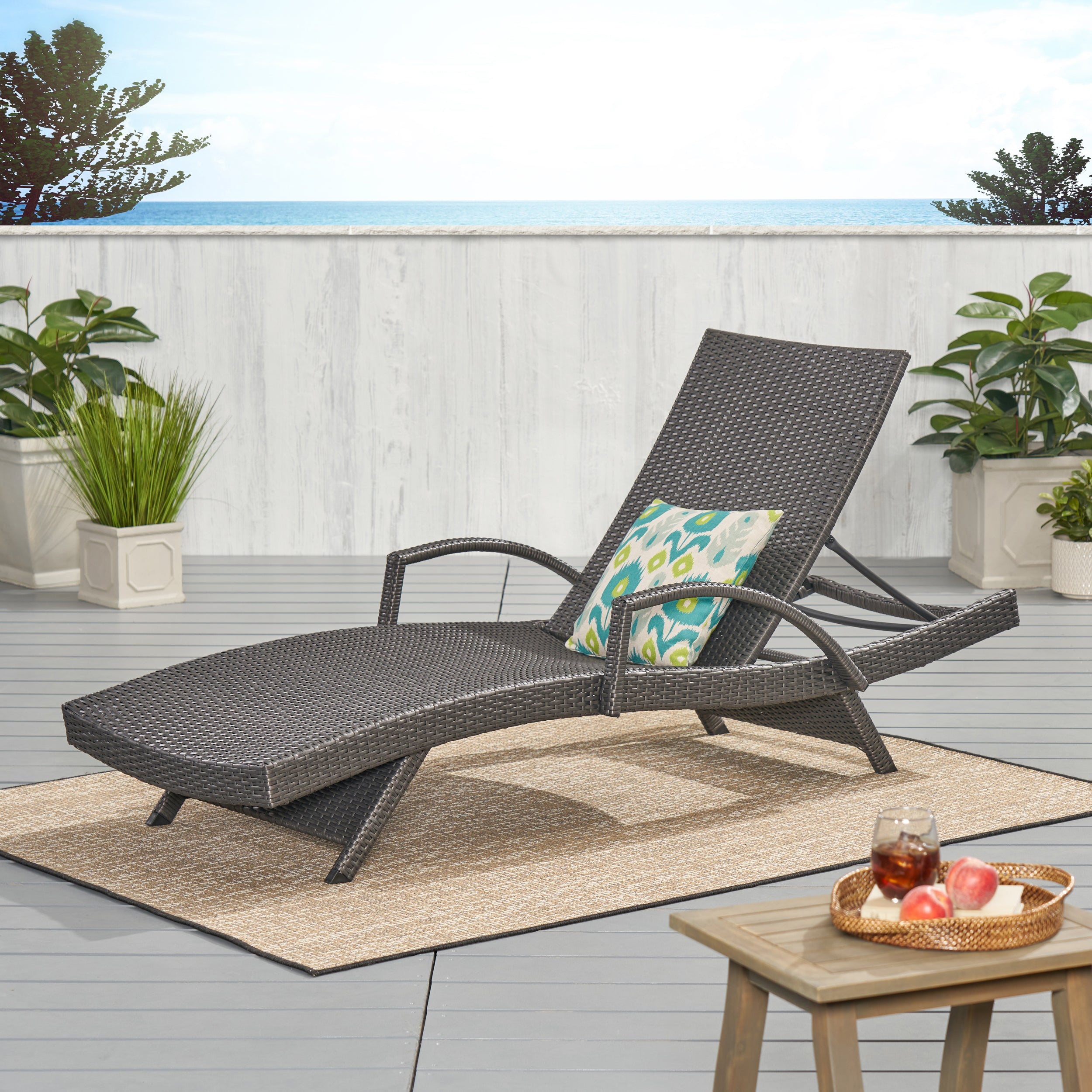 Salem PE Wicker Chaise Lounge with Arm