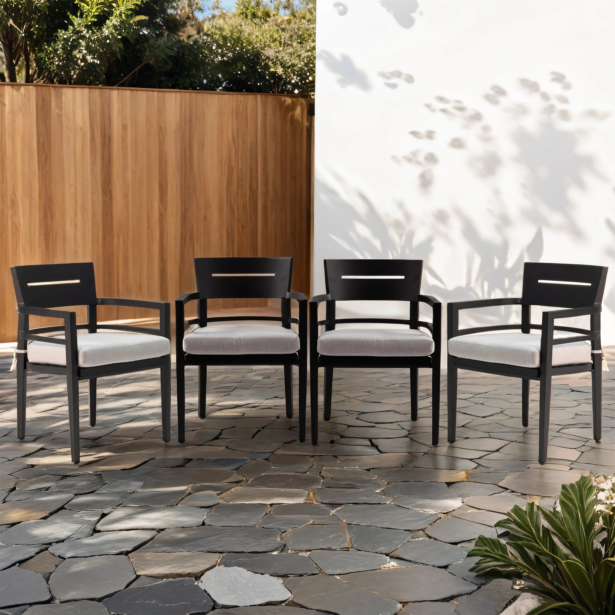 Ember Black Patio Dining Chairs Set (4) w/ Cushions