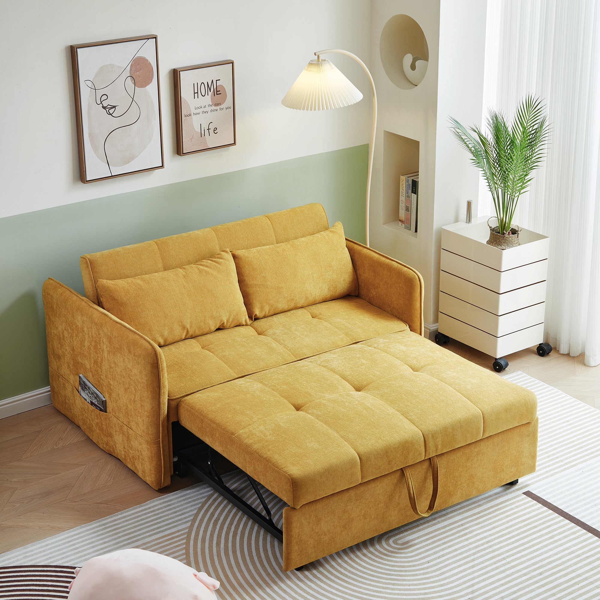 Chenille Sofa Bed: Yellow Sleeper Loveseat