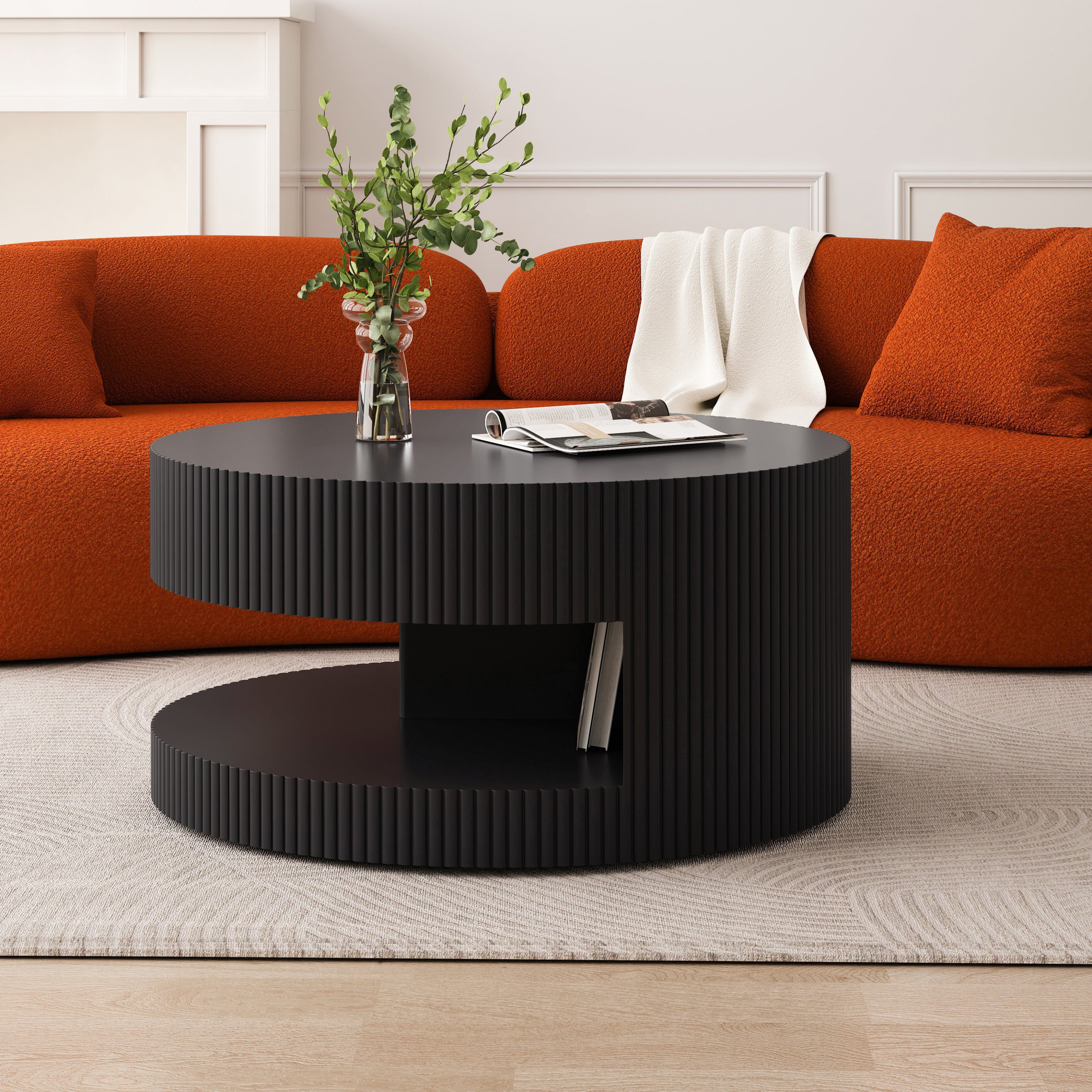 Modern Round Coffee Table w/ Storage (31.5")