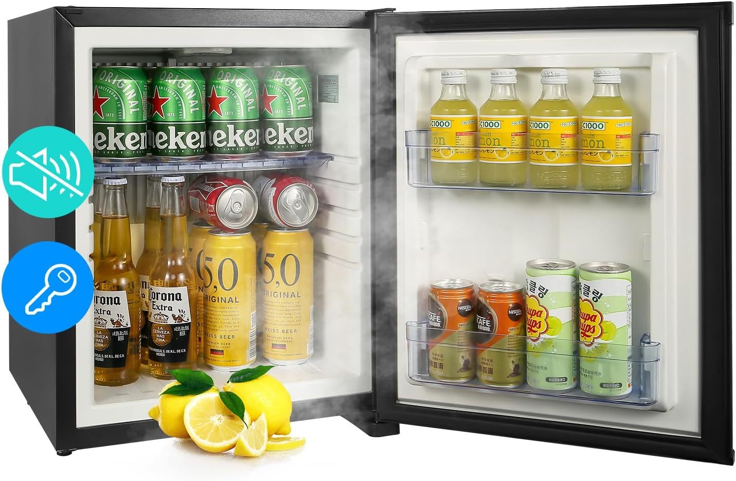 Quiet Mini Fridge: 1.7 cu ft, Lockable, Black