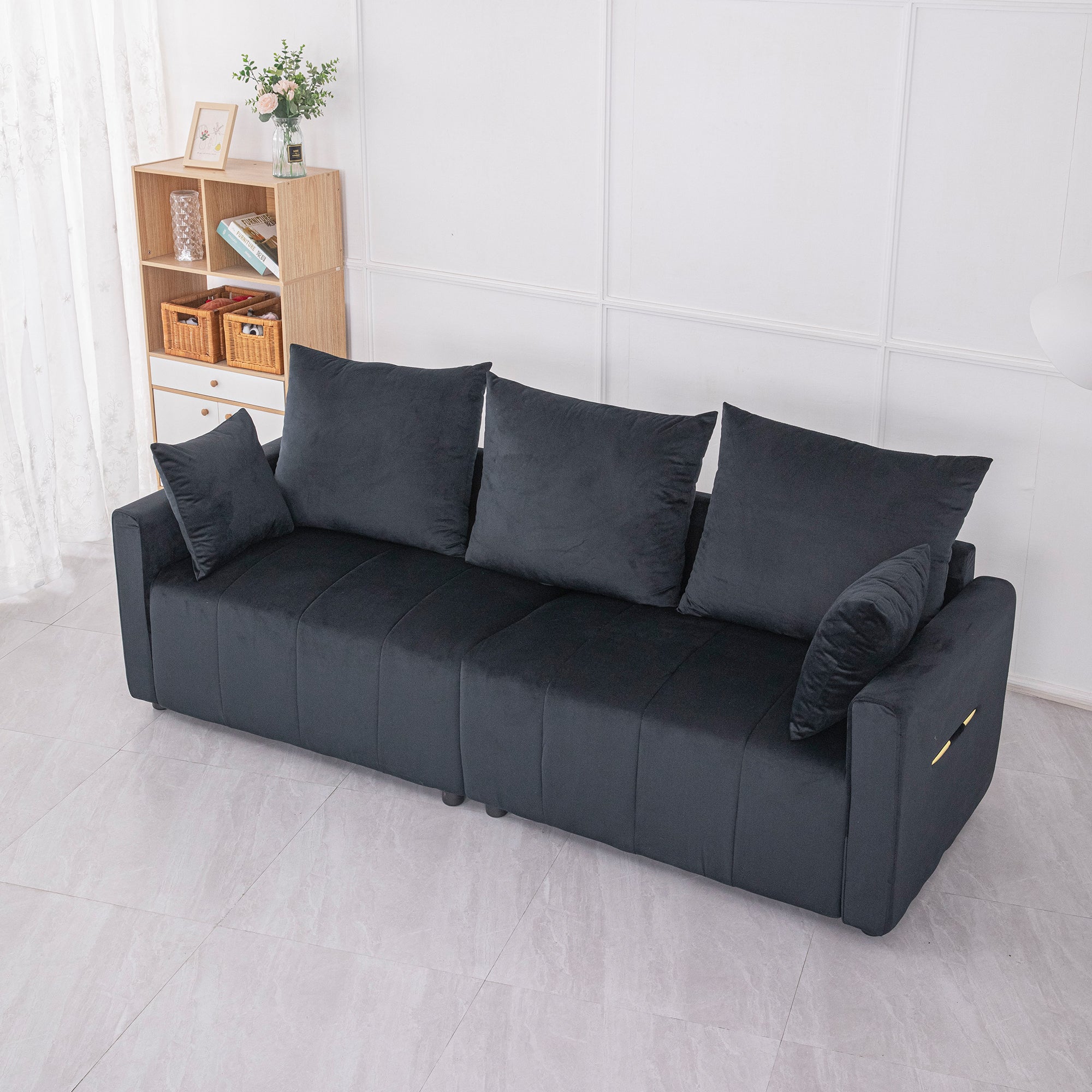 Velvet Modern 2-Seater Sofa: Black Sectional Couch