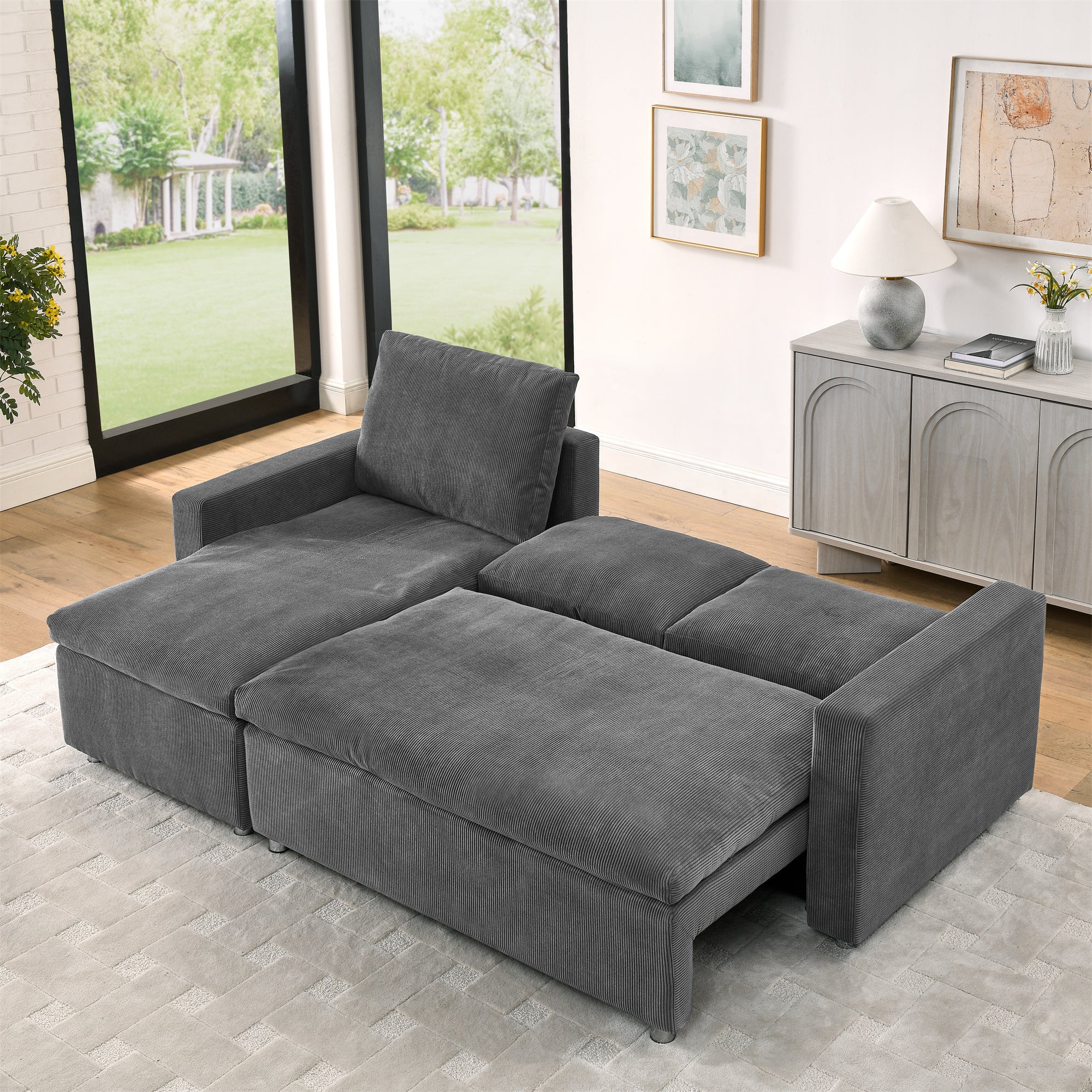 L-Shaped Sleeper Sofa: 90" Sectional Couch w/Storage