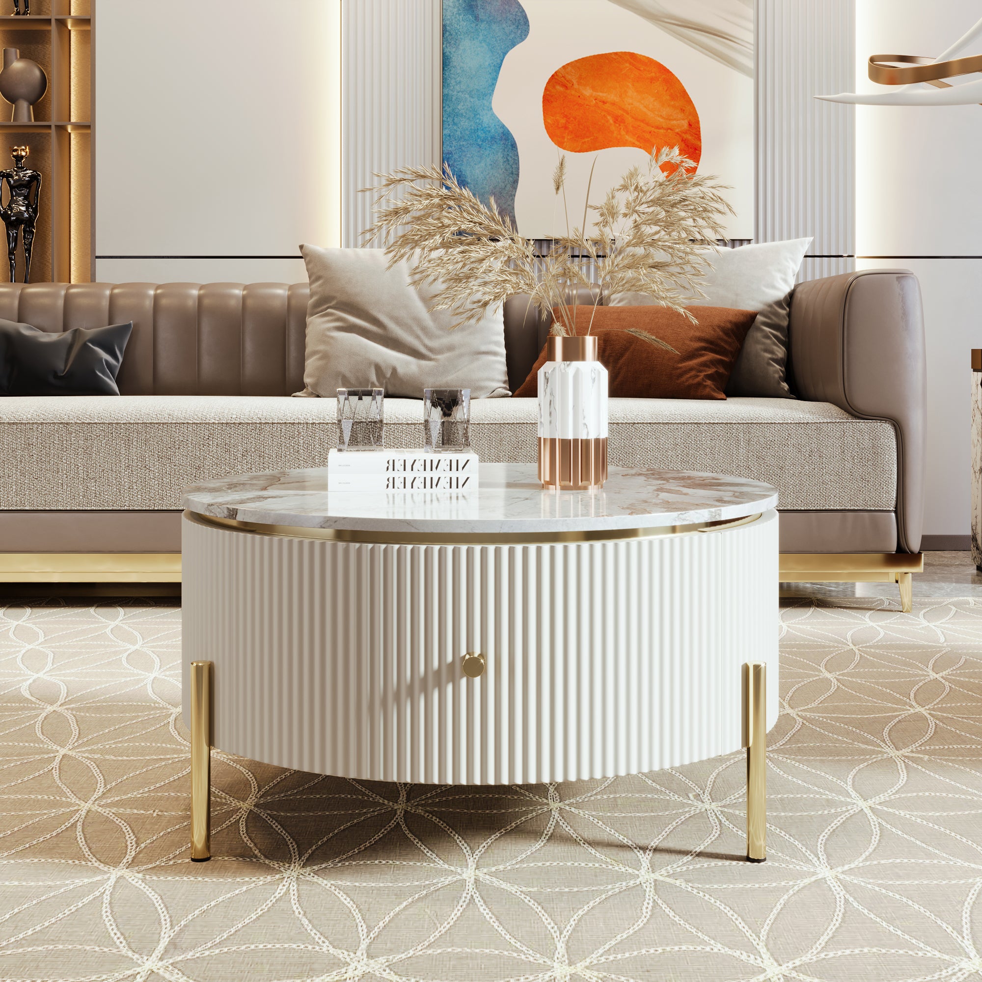 Modern Round Coffee Table with Storage