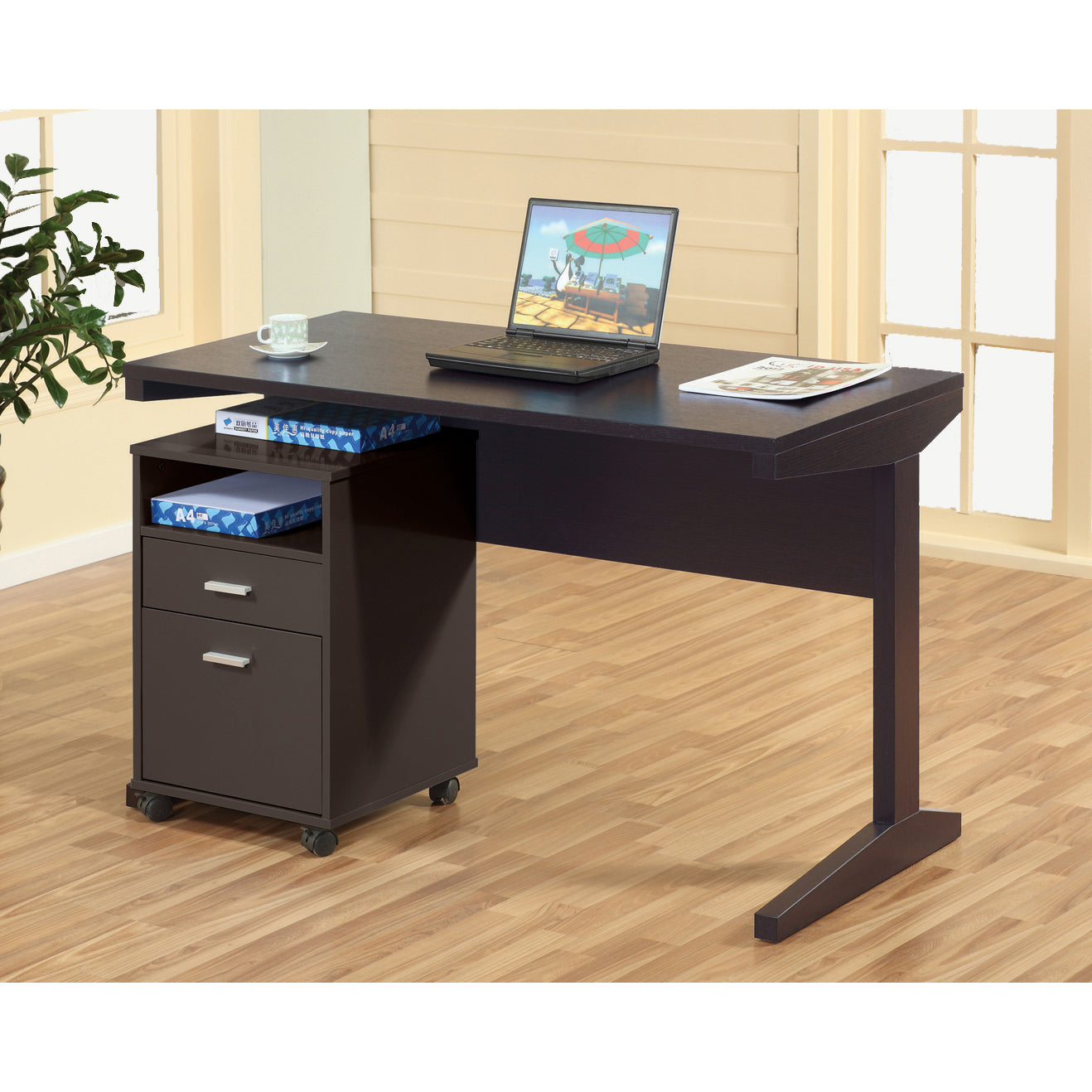 Red Cocoa Home Office Desk w/ File Cabinet & Modesty Panel
