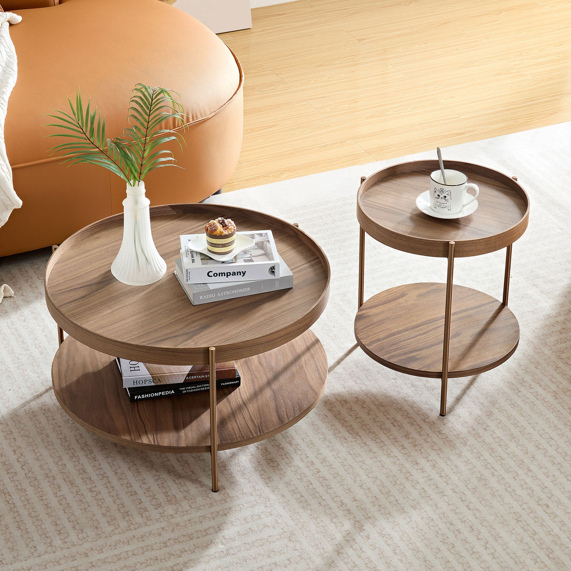 Modern 2-Piece Round Coffee Table Set - Easy Assembly