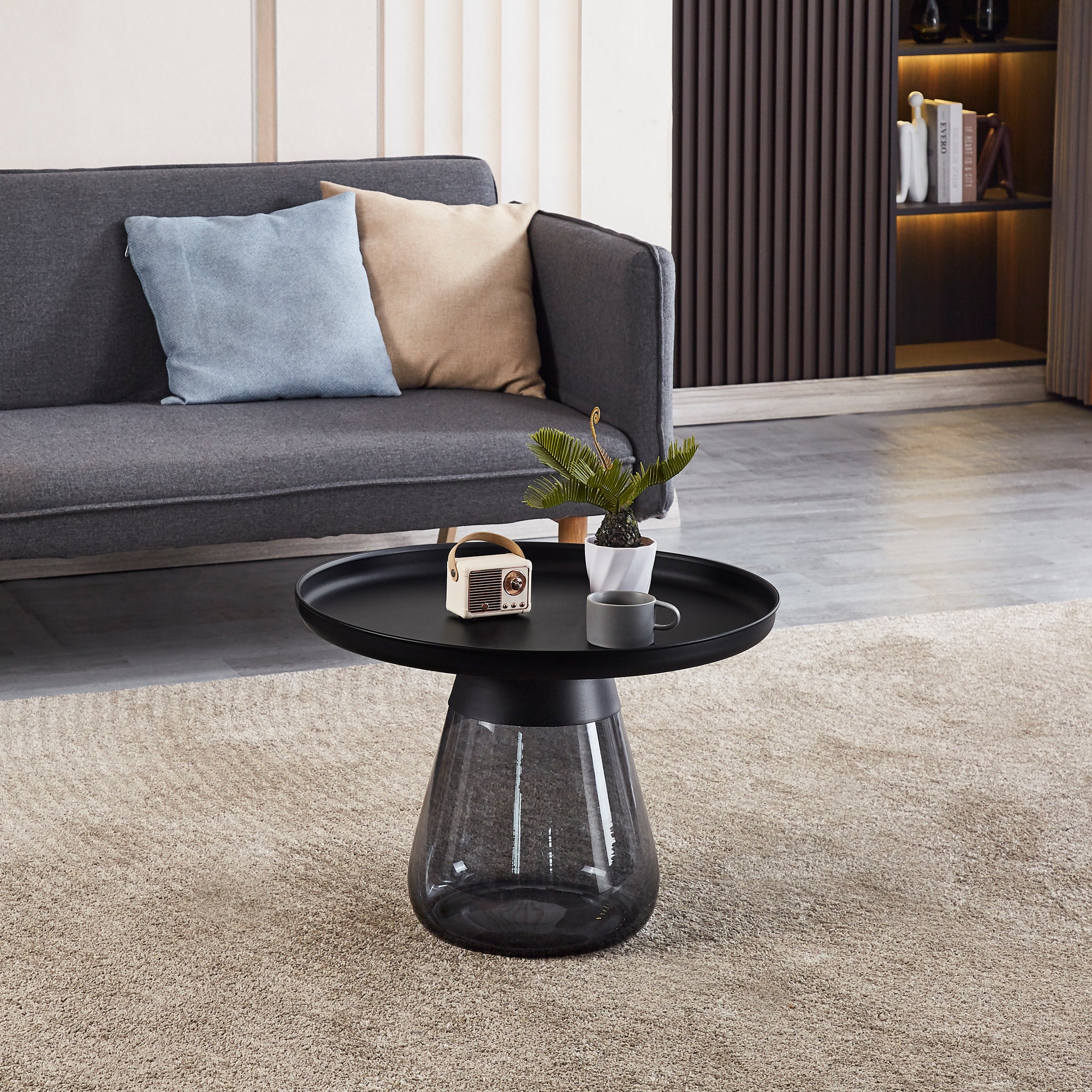 Modern Black & Smoke Glass Coffee Table - Living Room Centerpiece