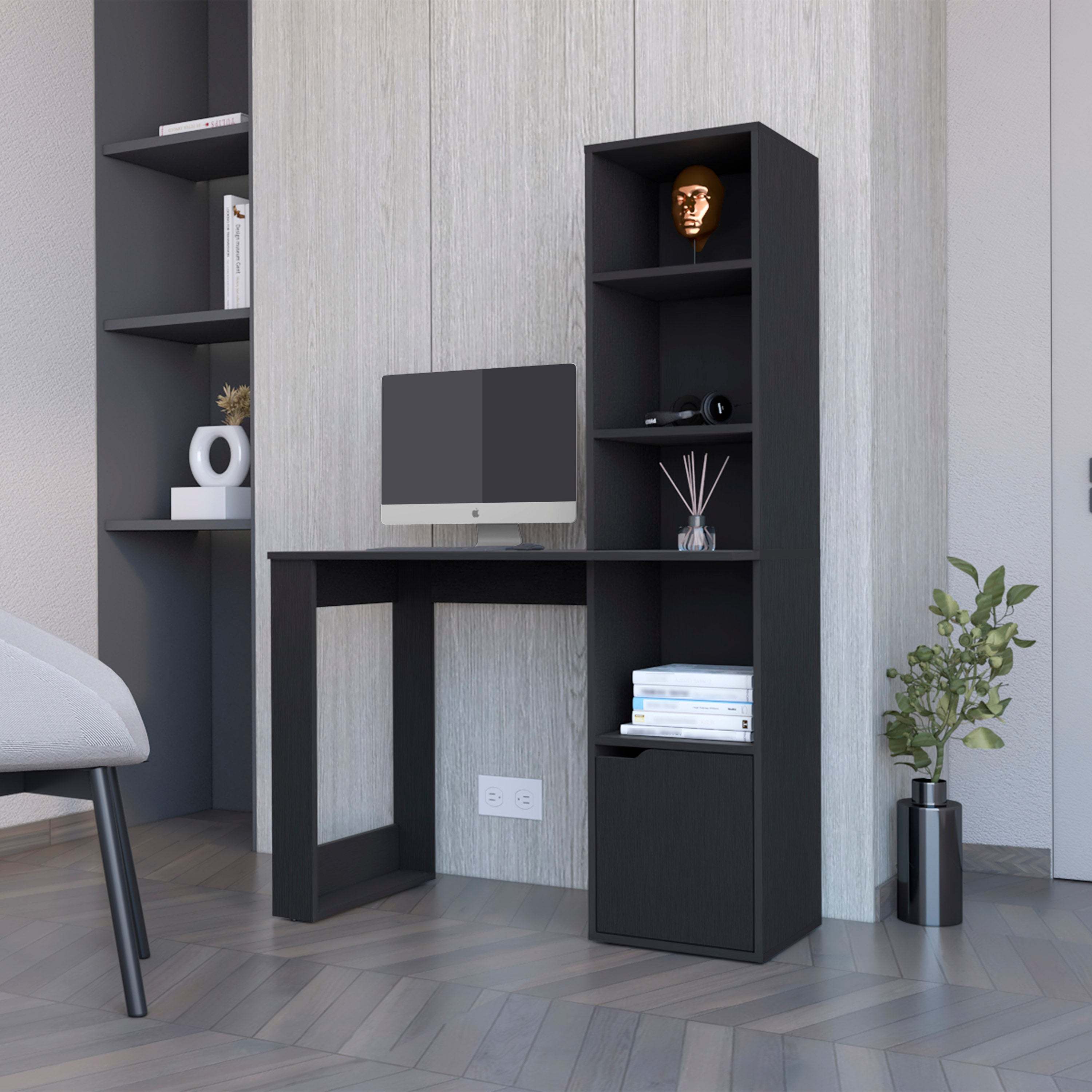 Peterson Desk w/ Bookcase & Cabinet - Black