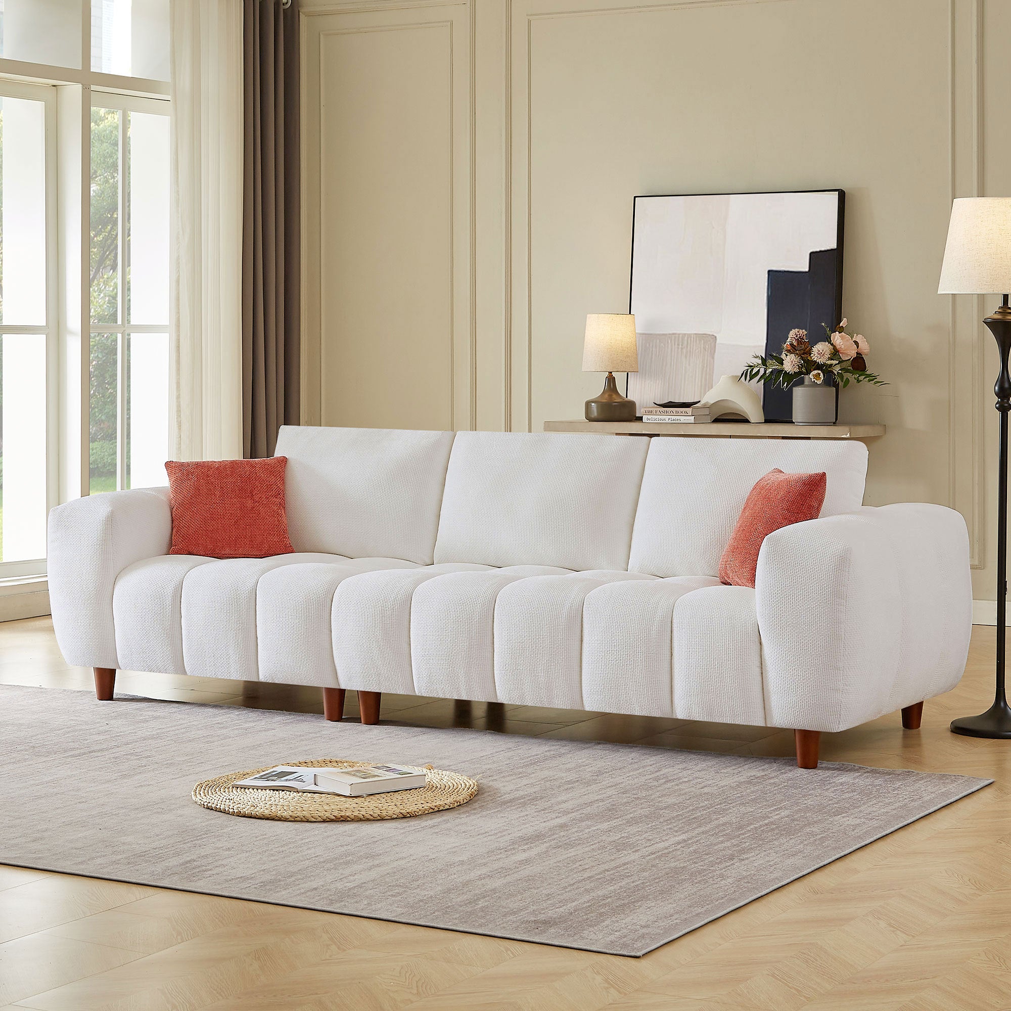 Cream Marshmallow Sofa: 111.81" Convertible Sectional