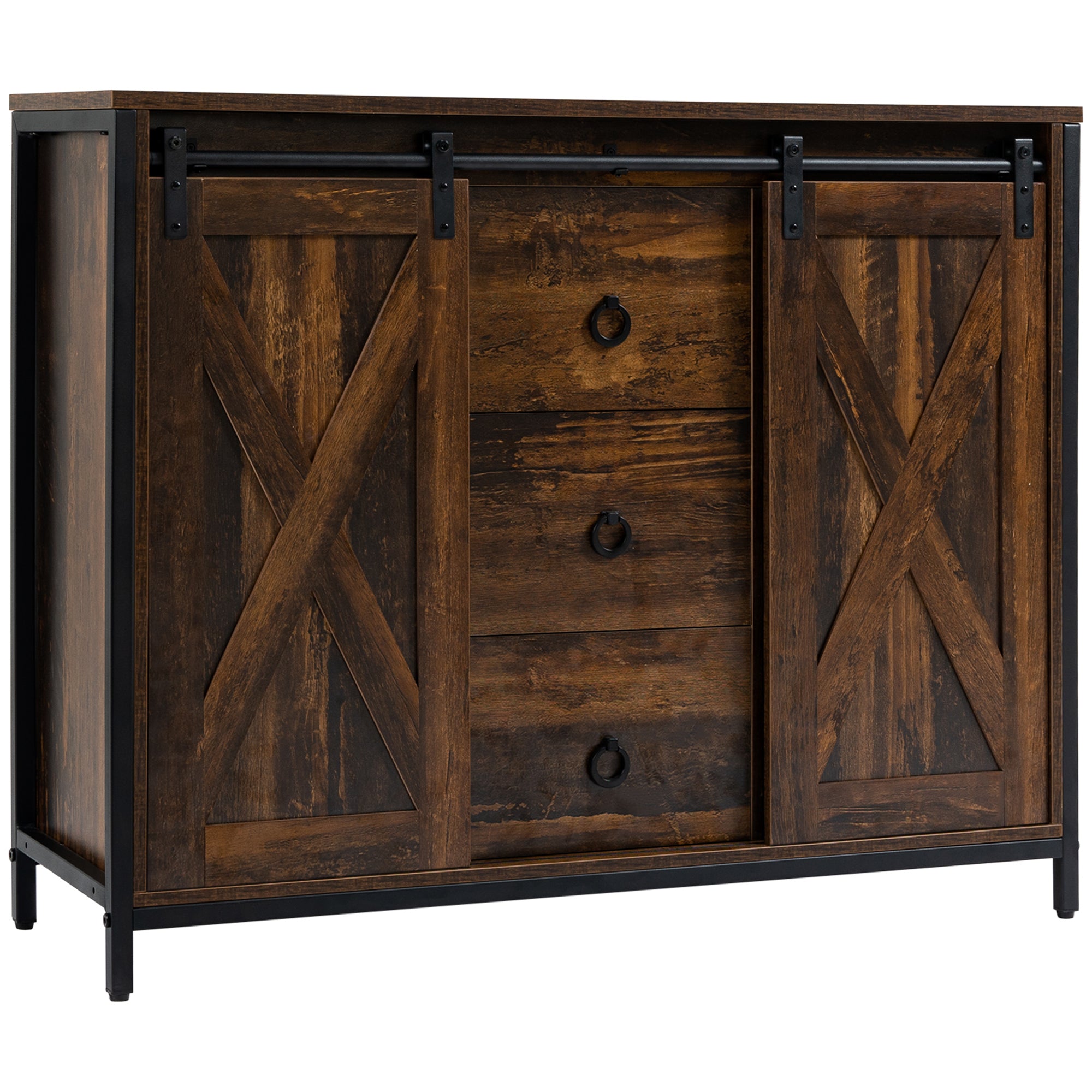 Farmhouse Buffet Cabinet: Sliding Doors & Shelves