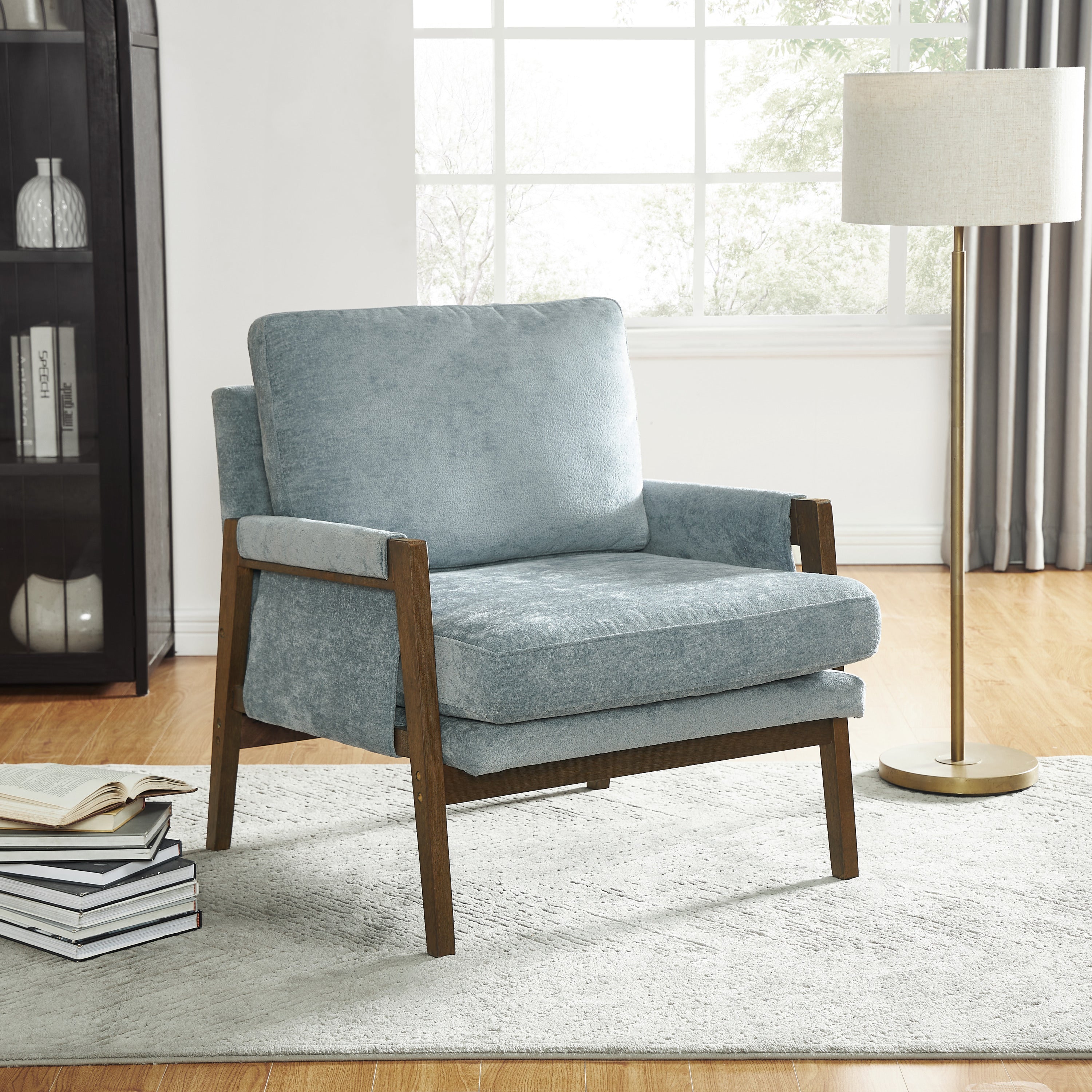 Kelly Blue Velvet Accent Armchair | Mid-Century Modern