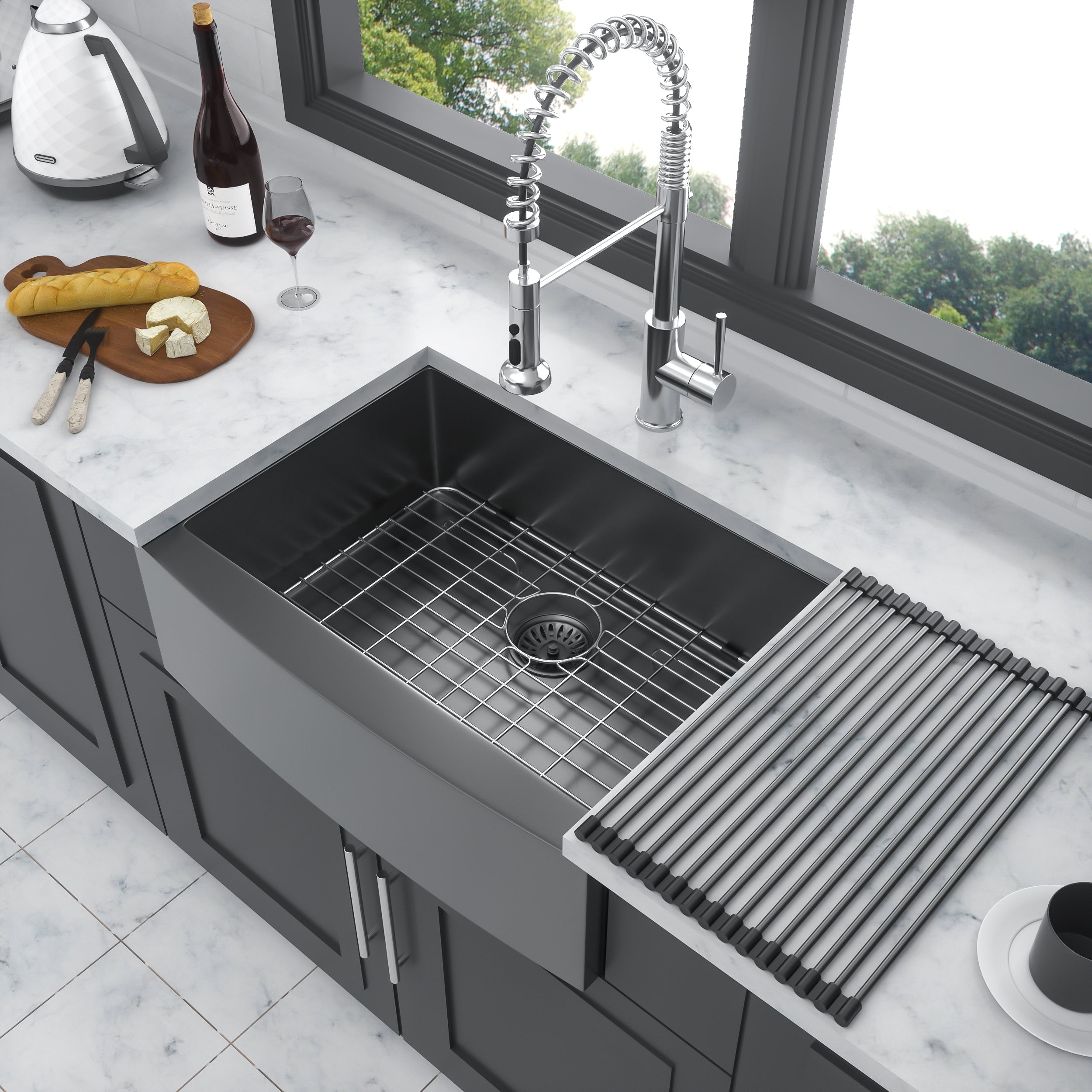 Gunmetal Black Farmhouse Sink: 27x21x10 Inch