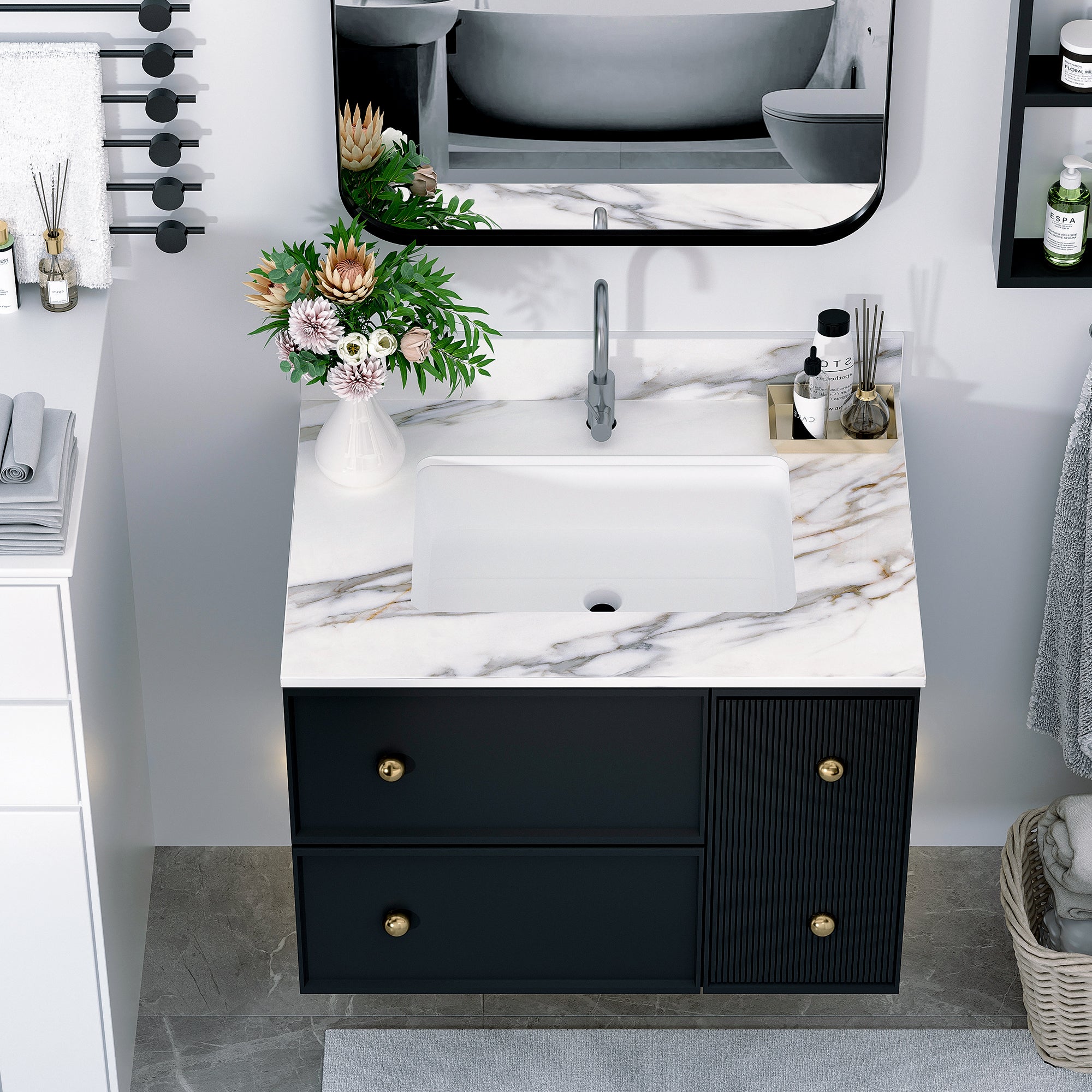 Carrara White Marble Vanity Top: 31" w/ Sink