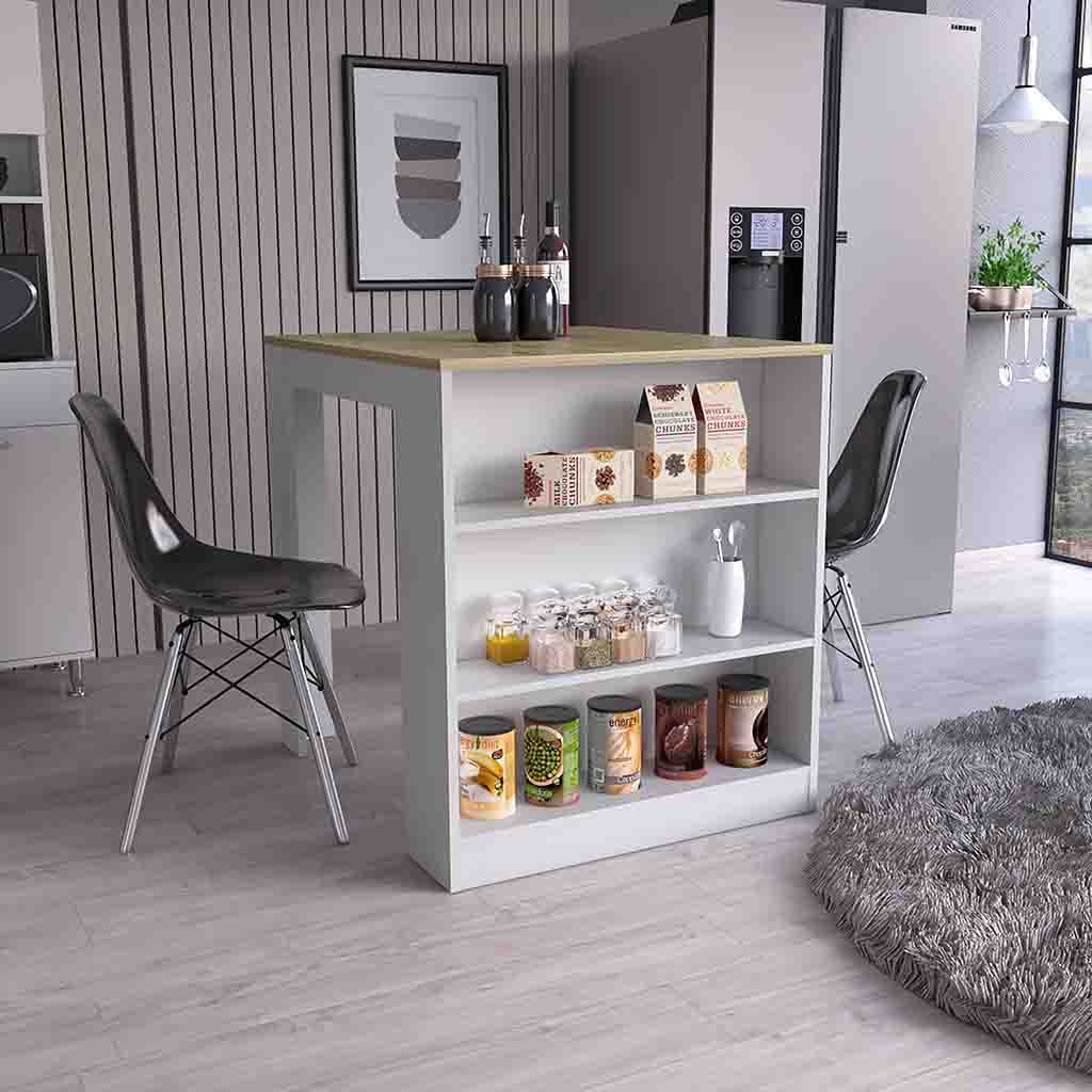 White Kitchen Island Table w/ Shelves