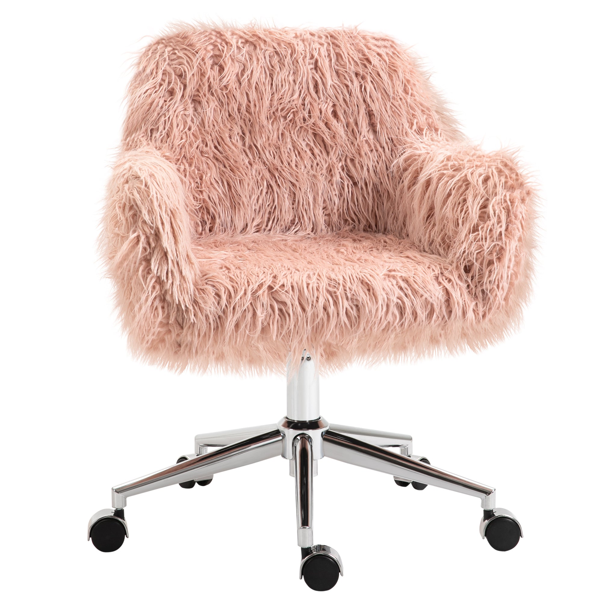 Pink Faux Fur Desk Chair | Adjustable Height Swivel Vanity Chair