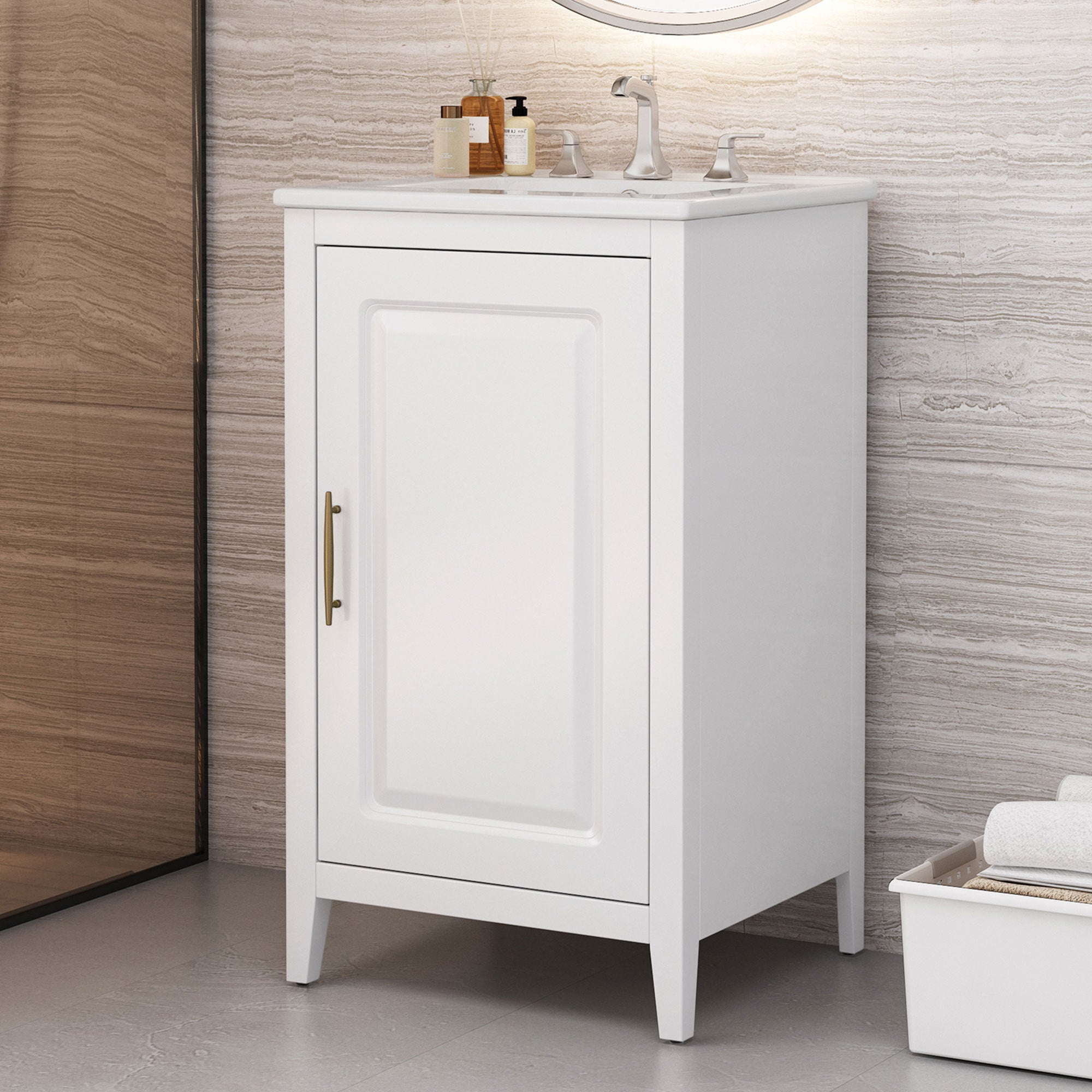 20.3" White Bathroom Vanity with Sink & Drawer