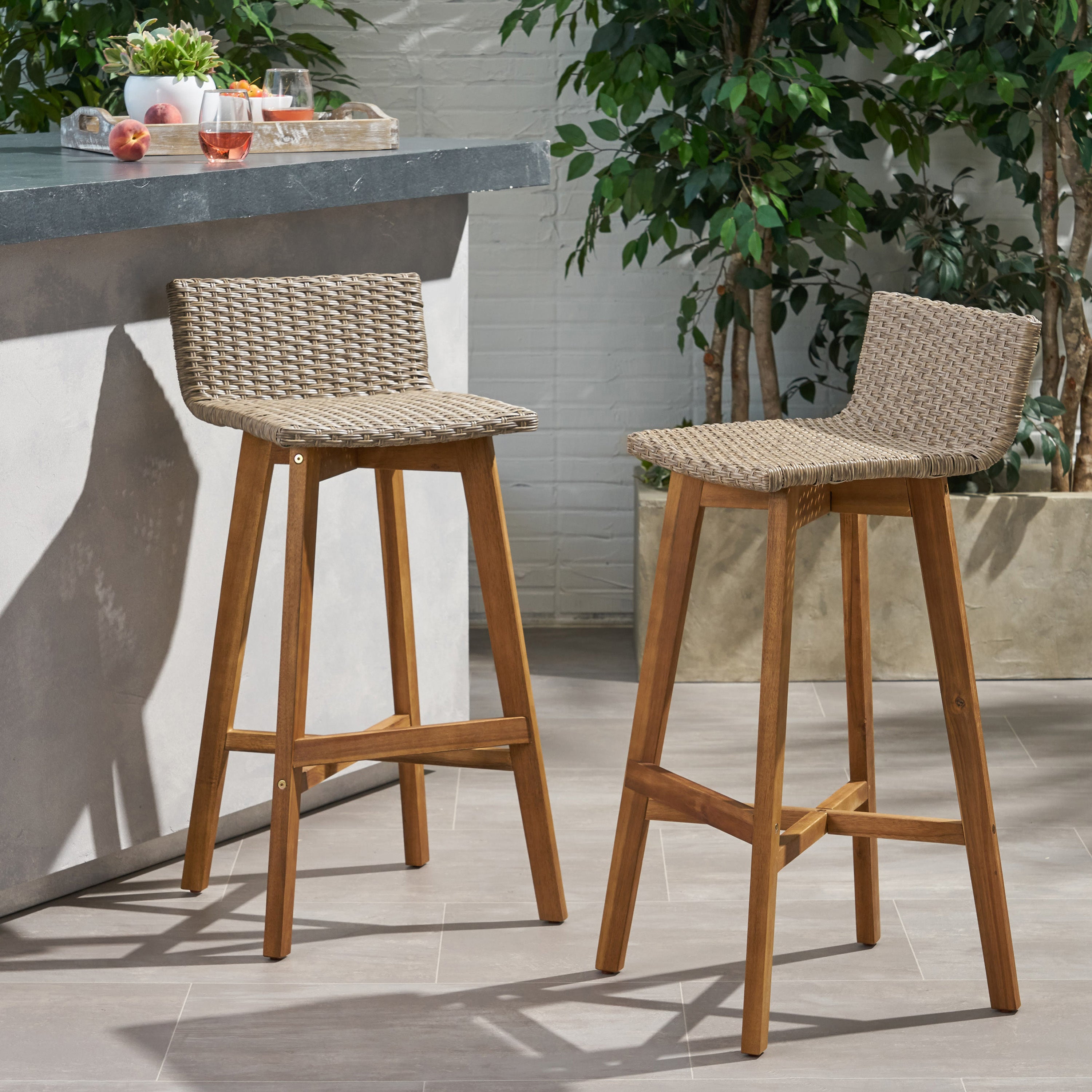 La Brea Wood & Wicker Barstool | Patio Furniture