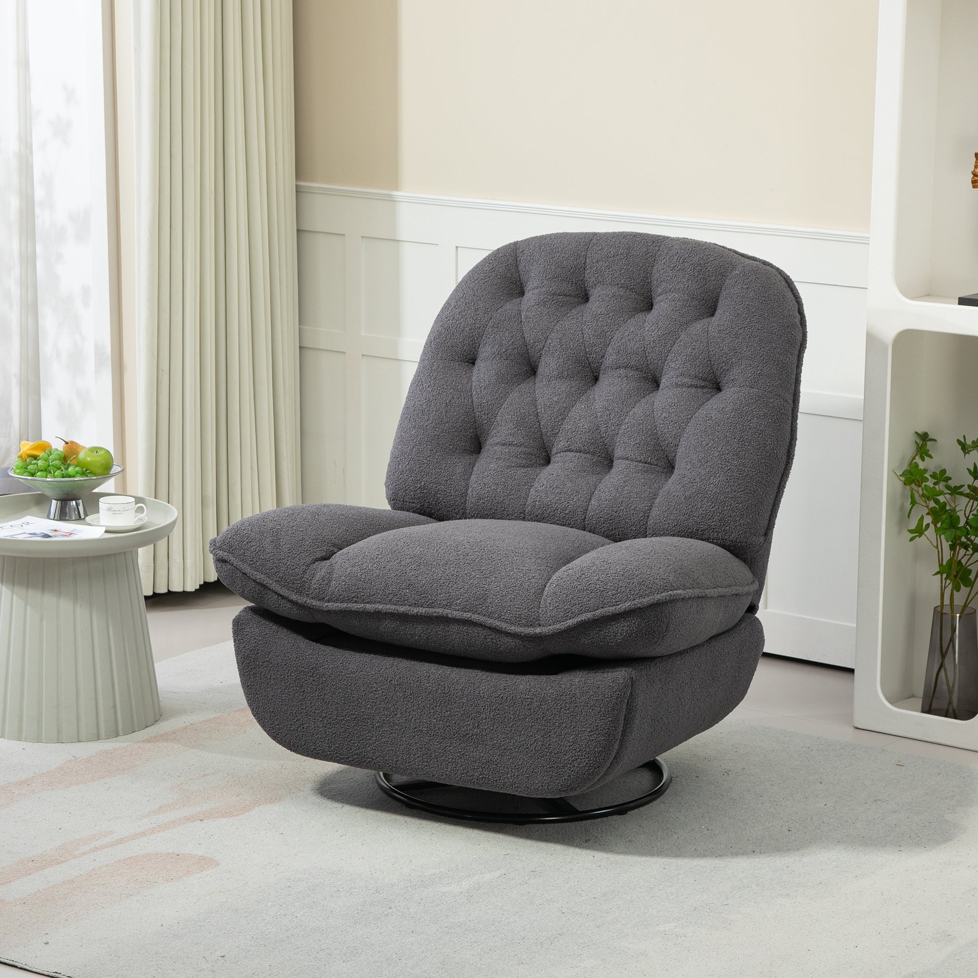 Gray Chenille Swivel Recliner Chair with Glider