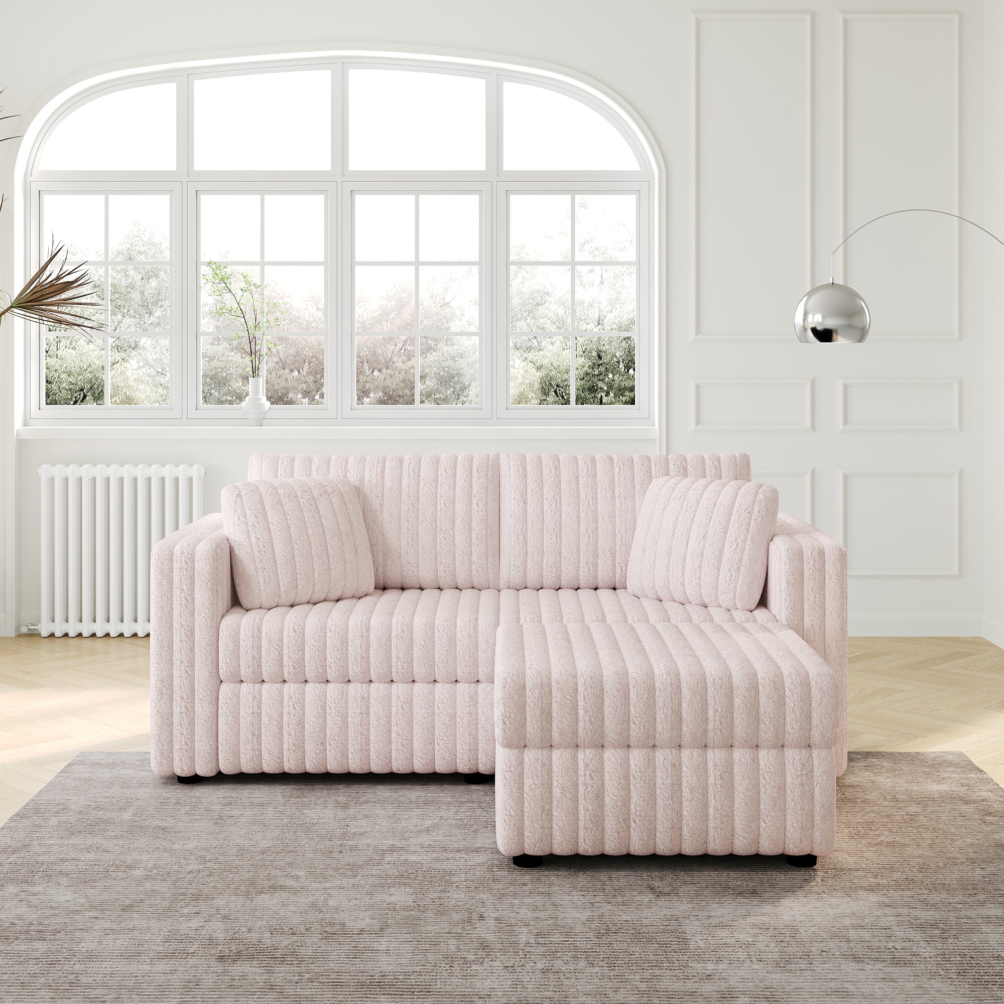 Modern 2-Person Sofa w/ Hydraulic Lift (Light Pink)