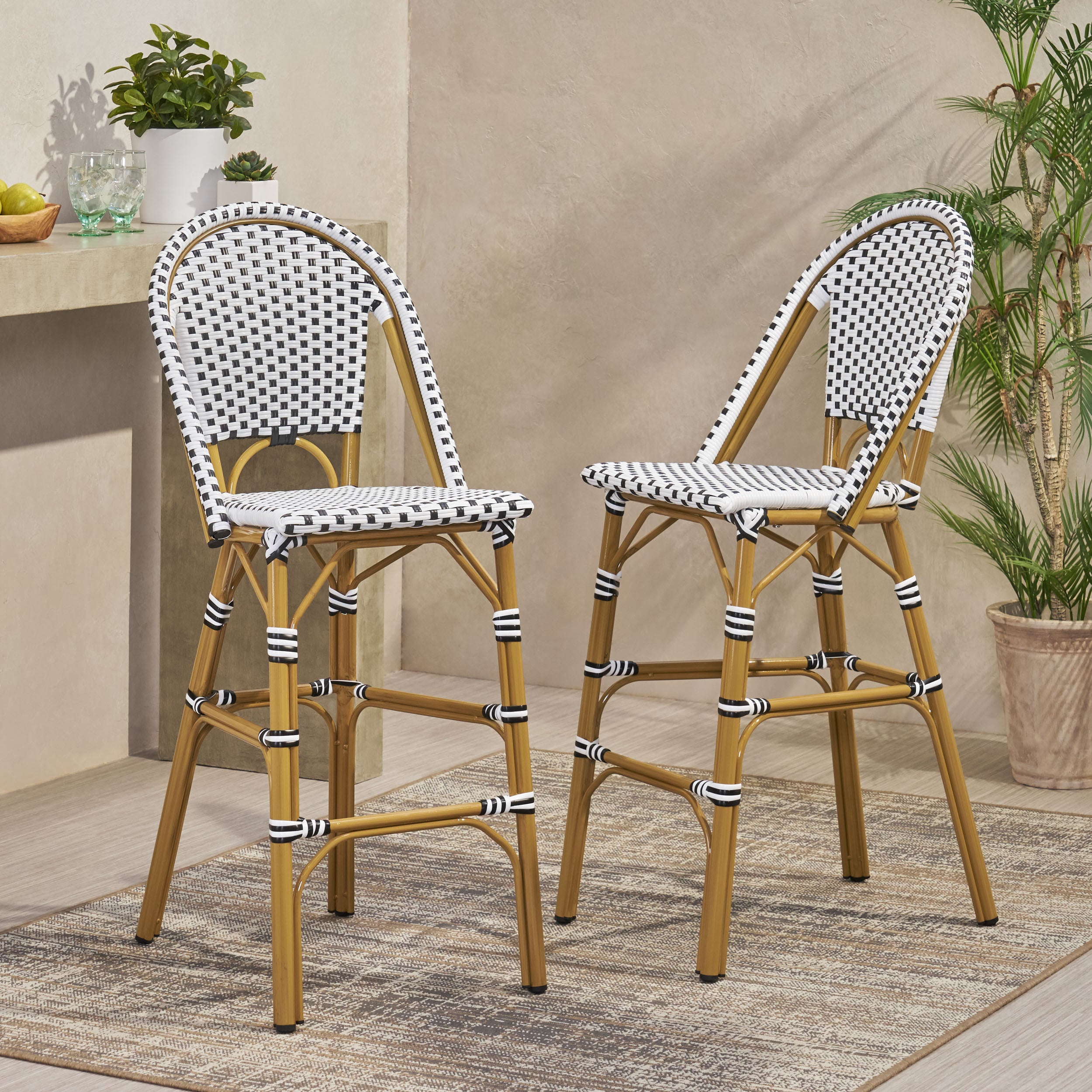 French Rattan Bar Stools (Set of 2) - Outdoor