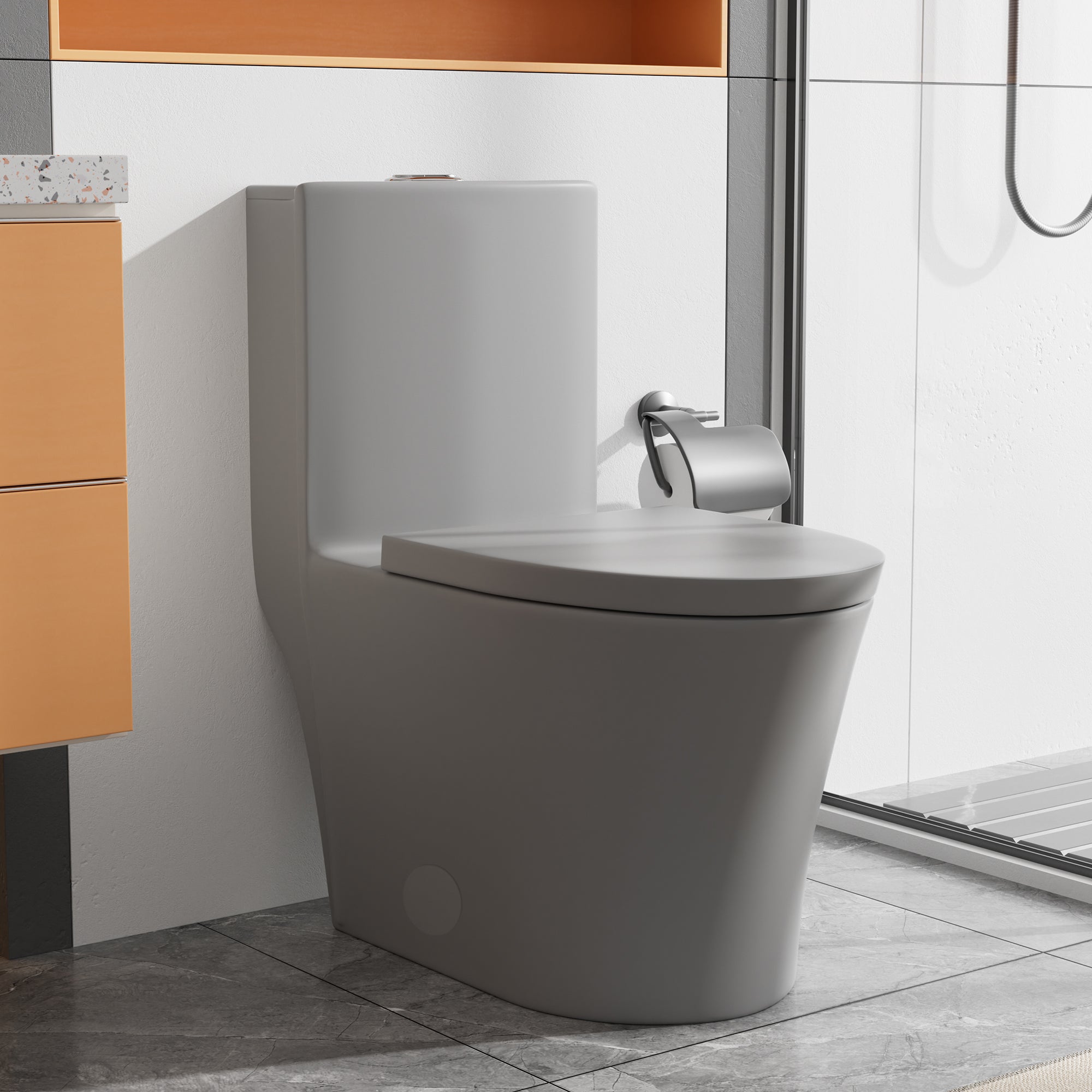 Matte Grey Elongated Toilet: 1.1/1.6 GPF