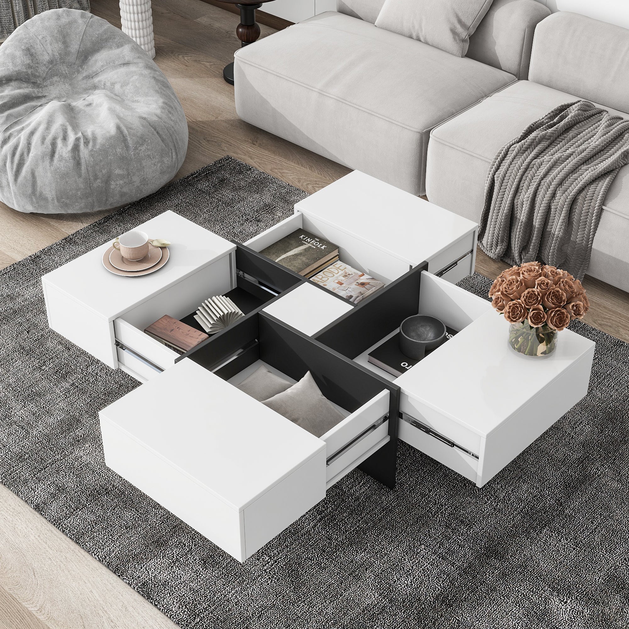 Unique Coffee Table with Hidden Storage & Extension