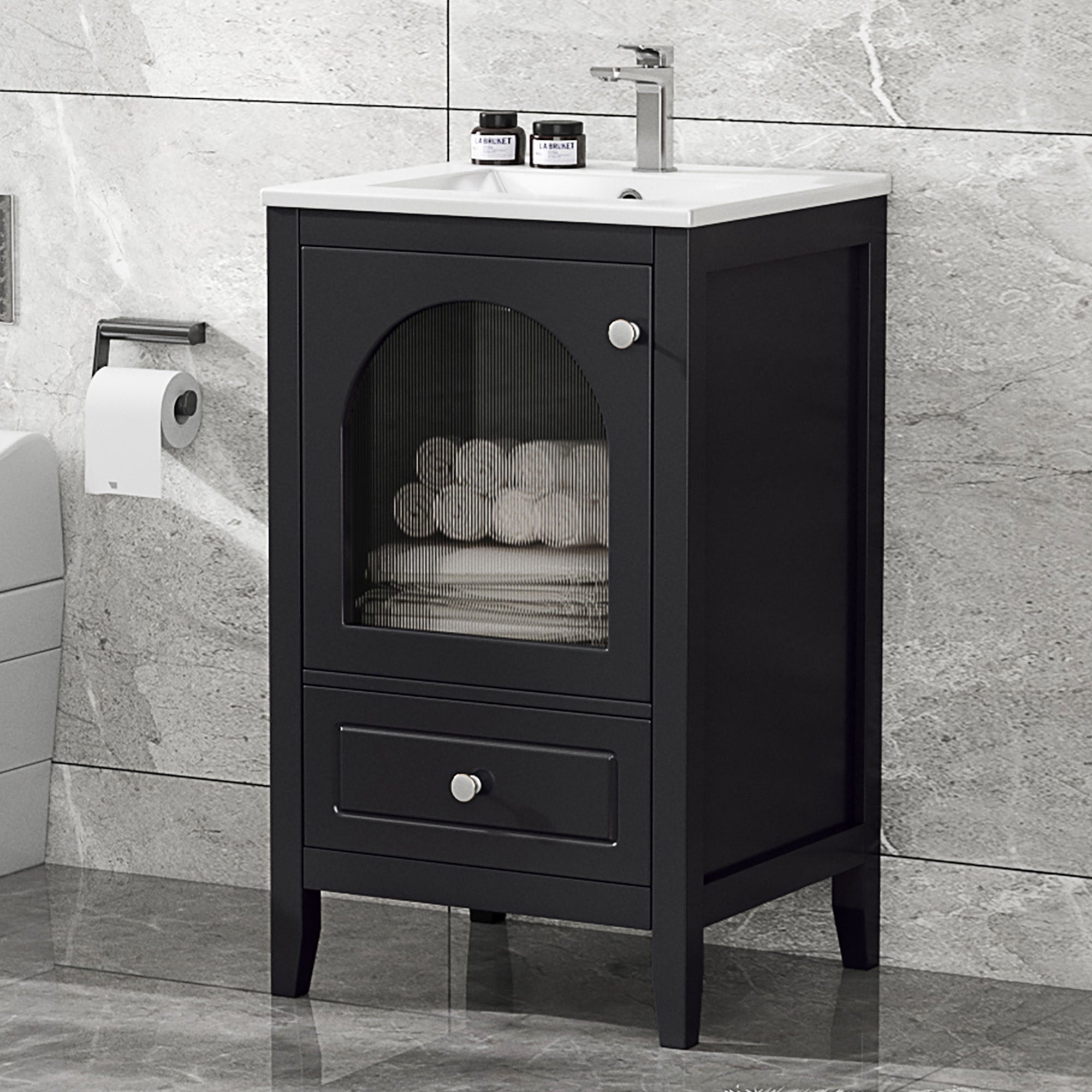 20" Black Bathroom Vanity w/ Sink & Soft Close Door