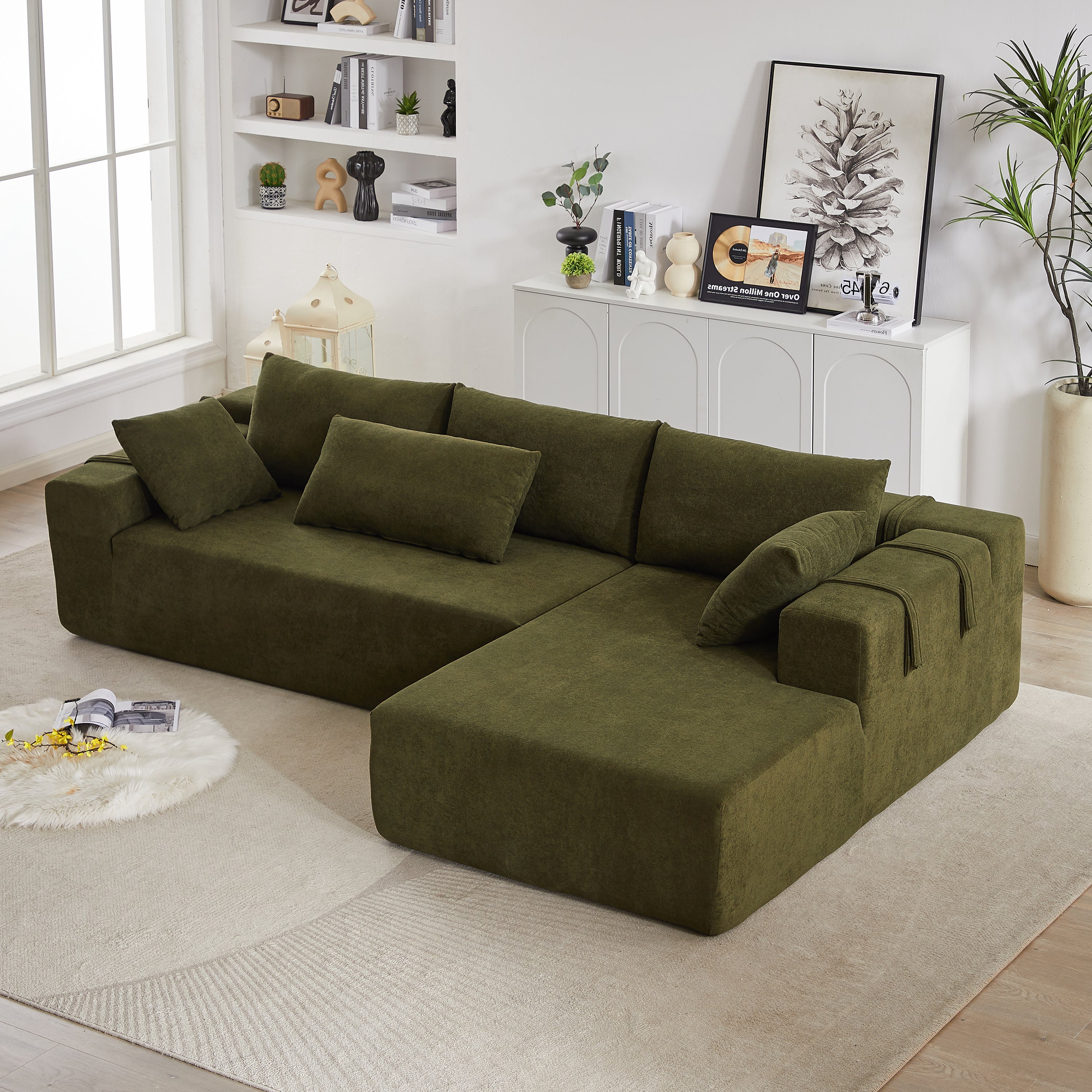 Modern Chenille Sectional Sofa Set, 108" L-Shaped Couch w/ Pillows