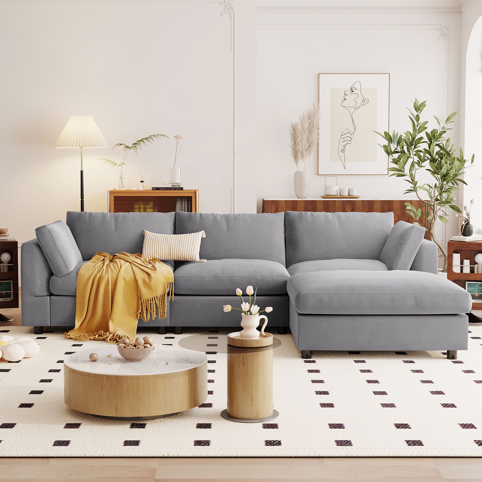 U-Style Convertible Sectional Sofa, L-Shaped Couch w/ Chaise