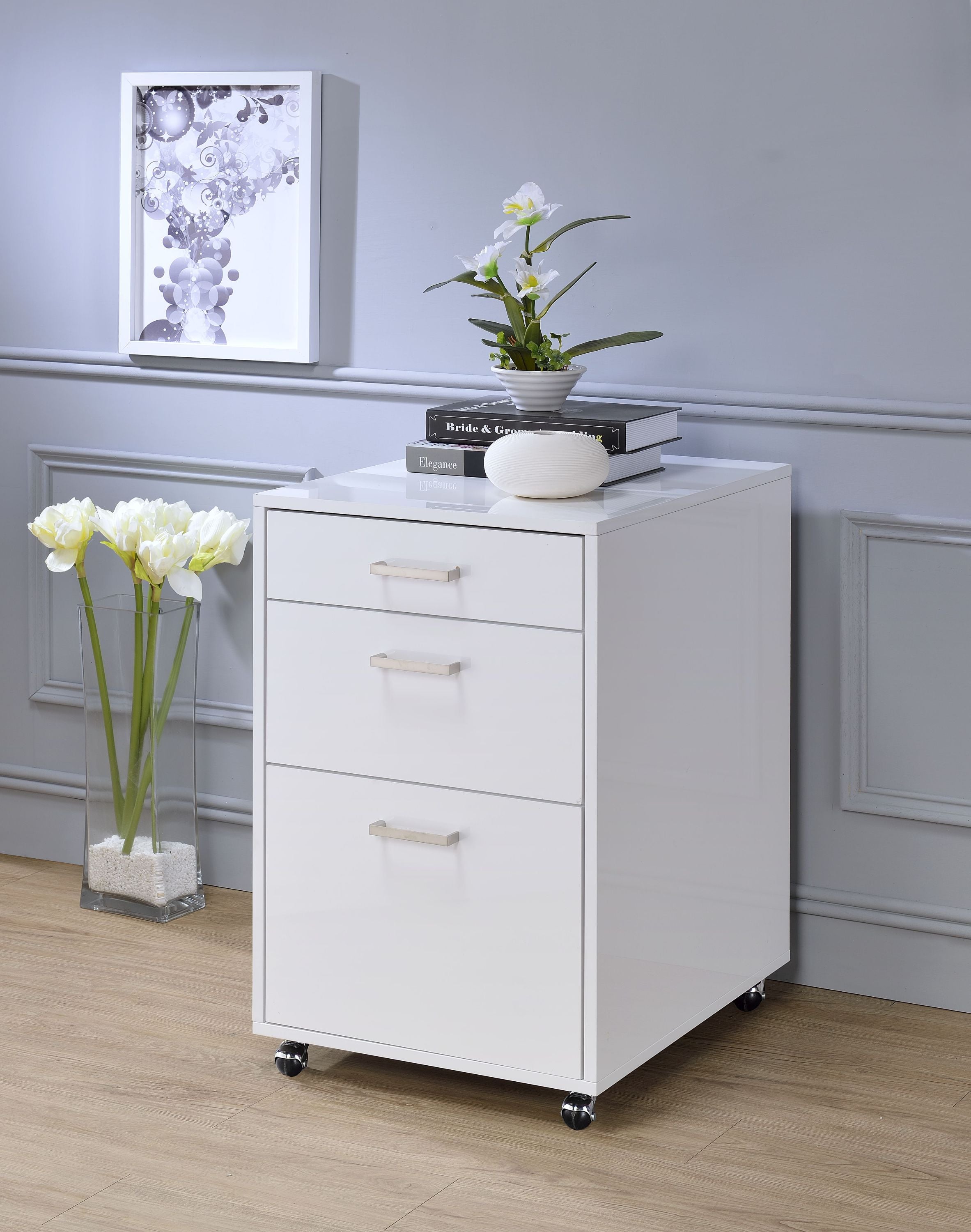 Coleen White Gloss Chrome File Cabinet