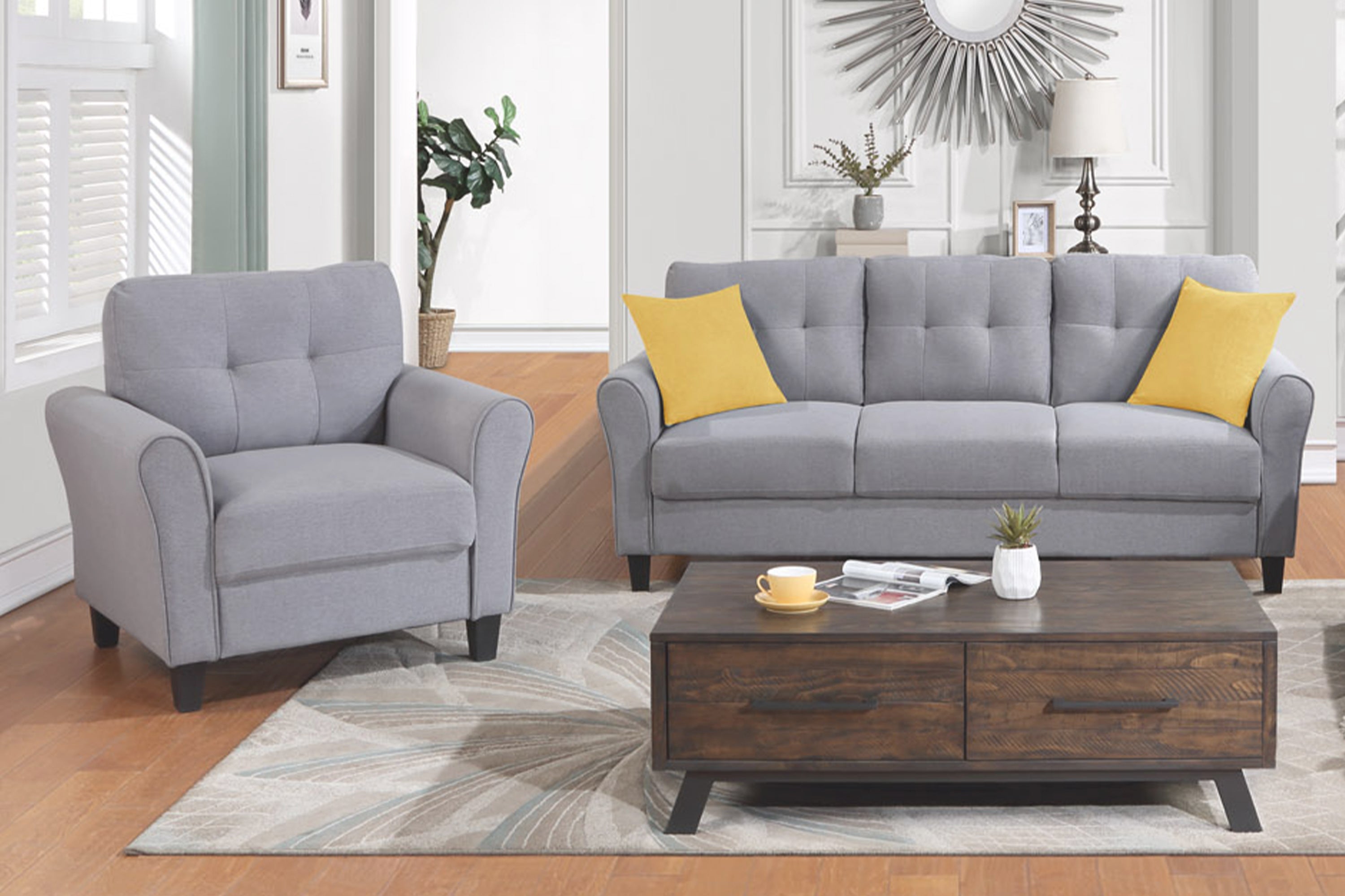 Modern Linen Sofa Set: Grey-Blue Living Room Couch