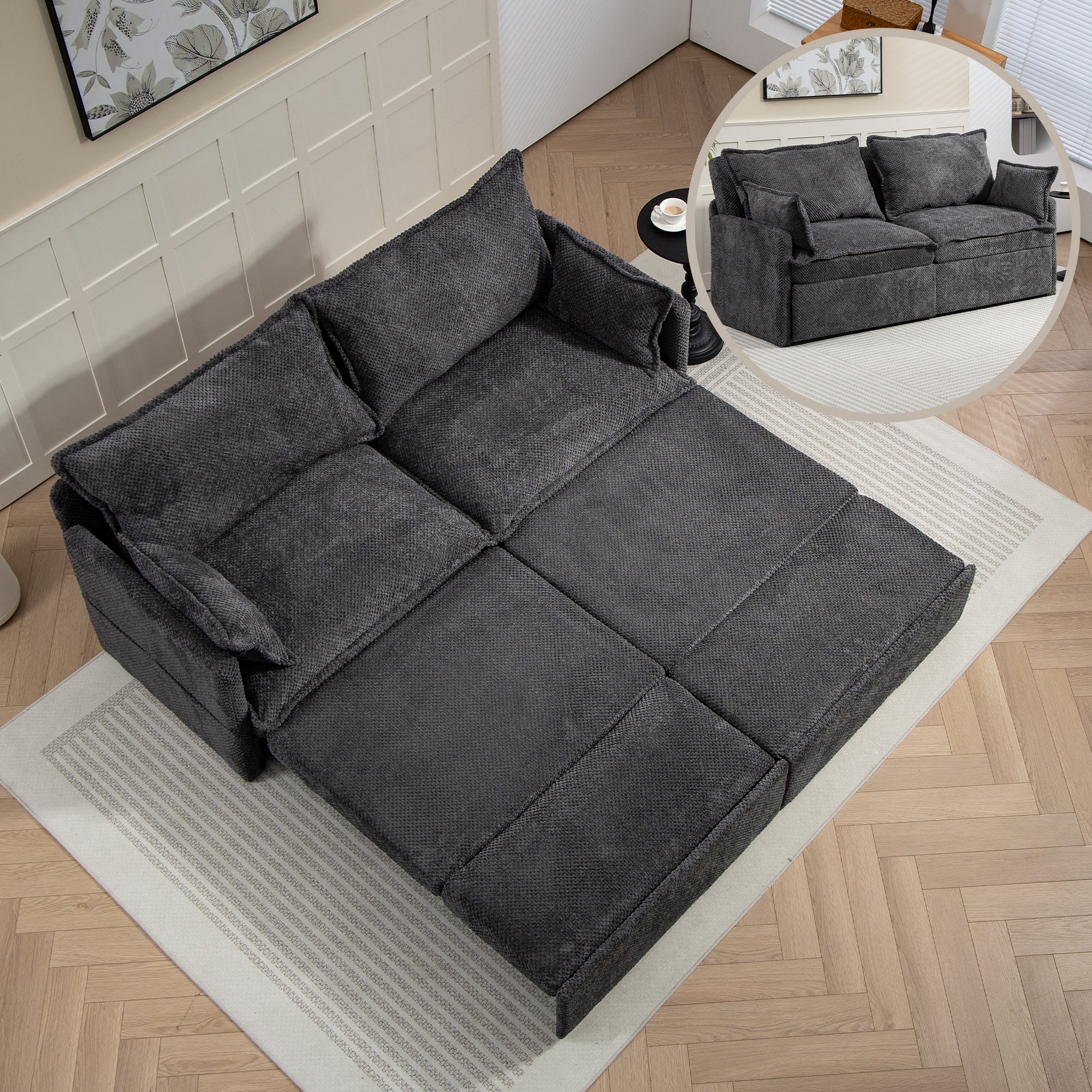 73" Corduroy Sofa Bed w/ Storage & USB Charging