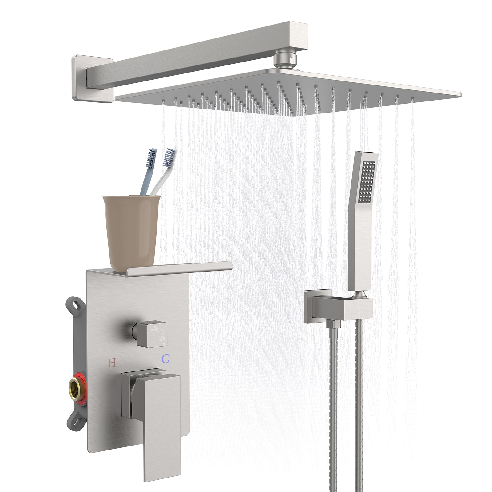 Luxury Rainfall Shower Set: 10" Brushed Nickel